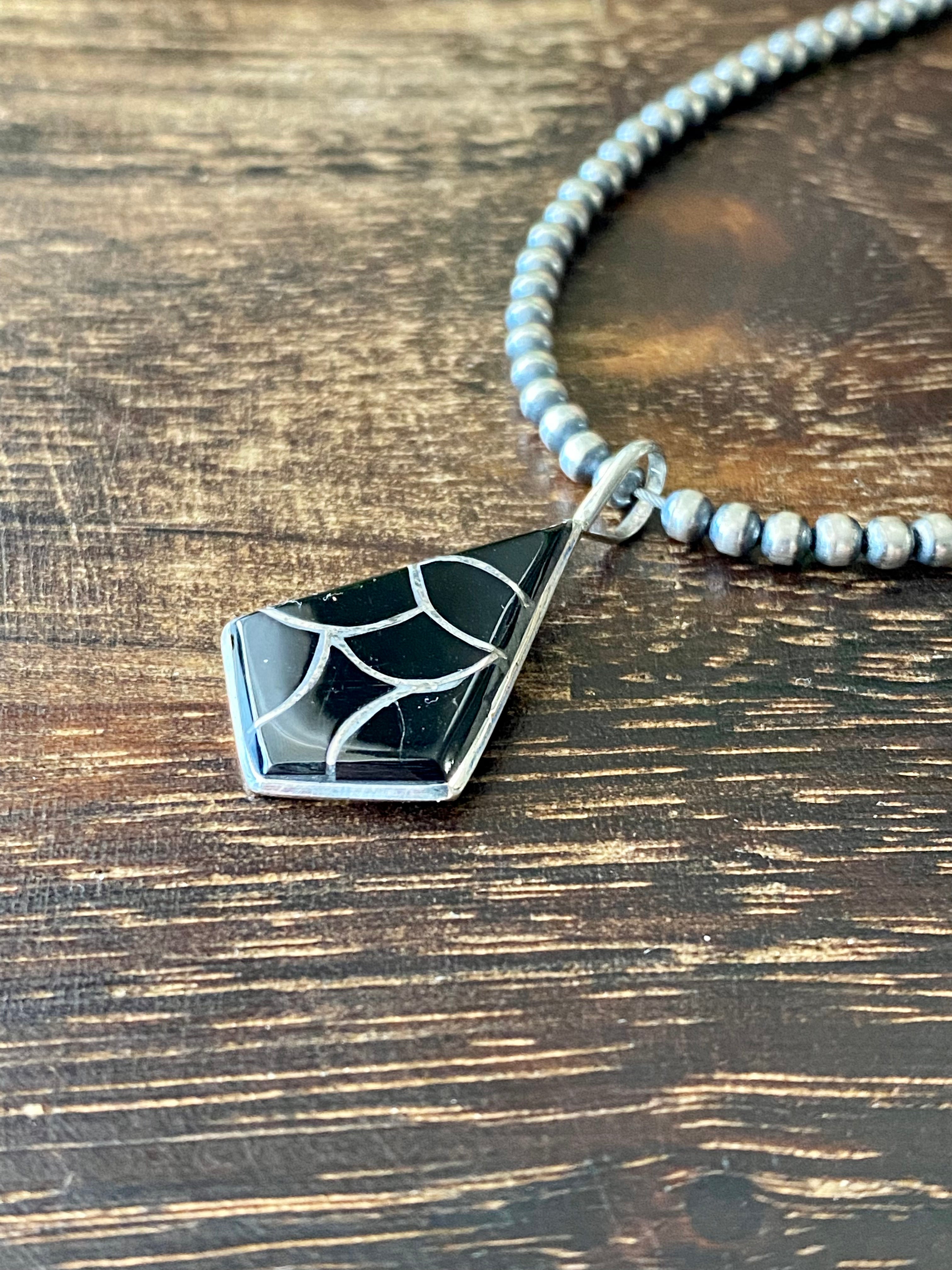 Donna Laslio Onyx & Sterling Silver Inlay Pendant