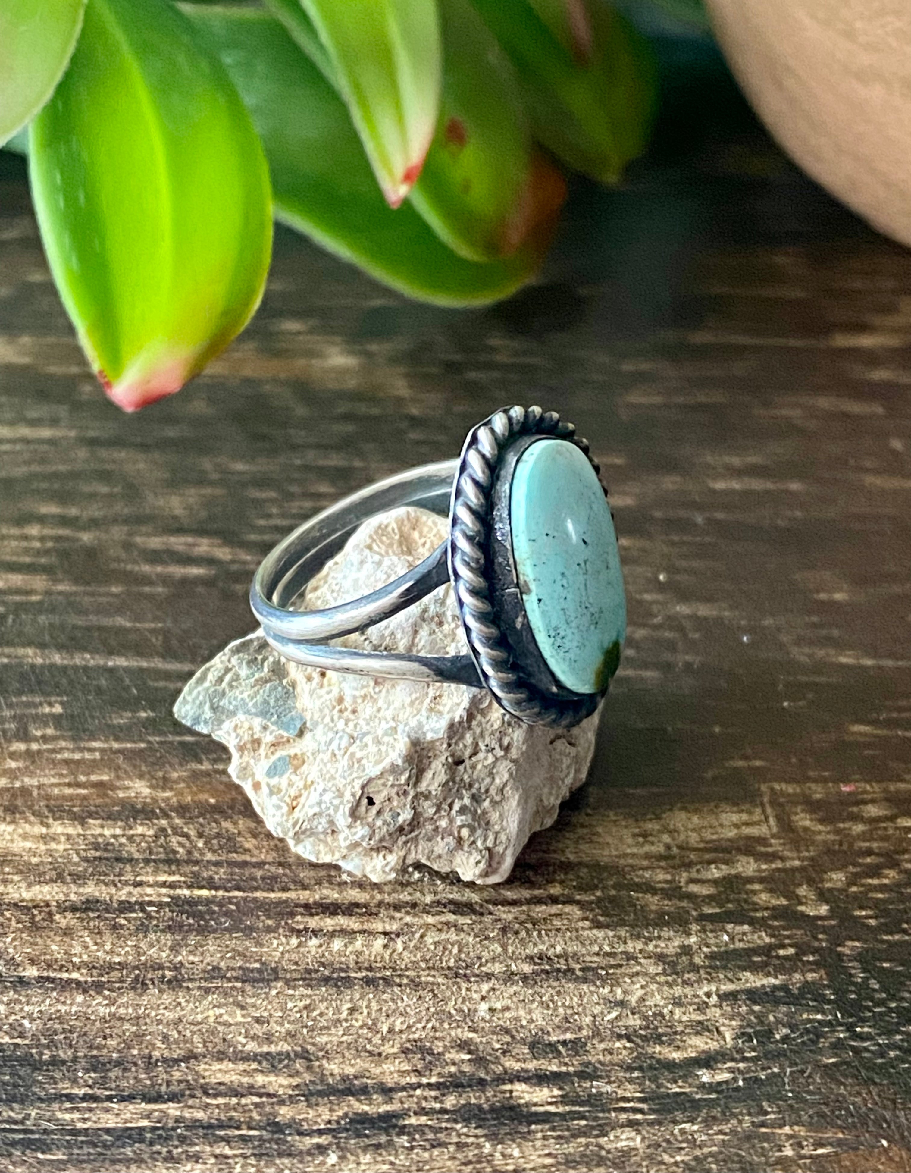 Navajo Made Sonoran Mountain Turquoise & Sterling Silver Ring Size 6