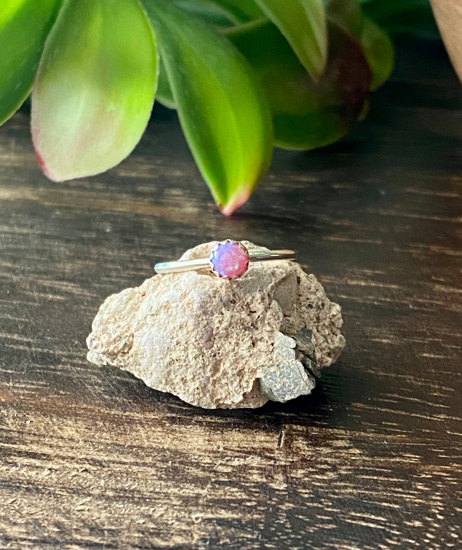 Navajo Made Pink Opal & Sterling Silver Ring Size 5.25