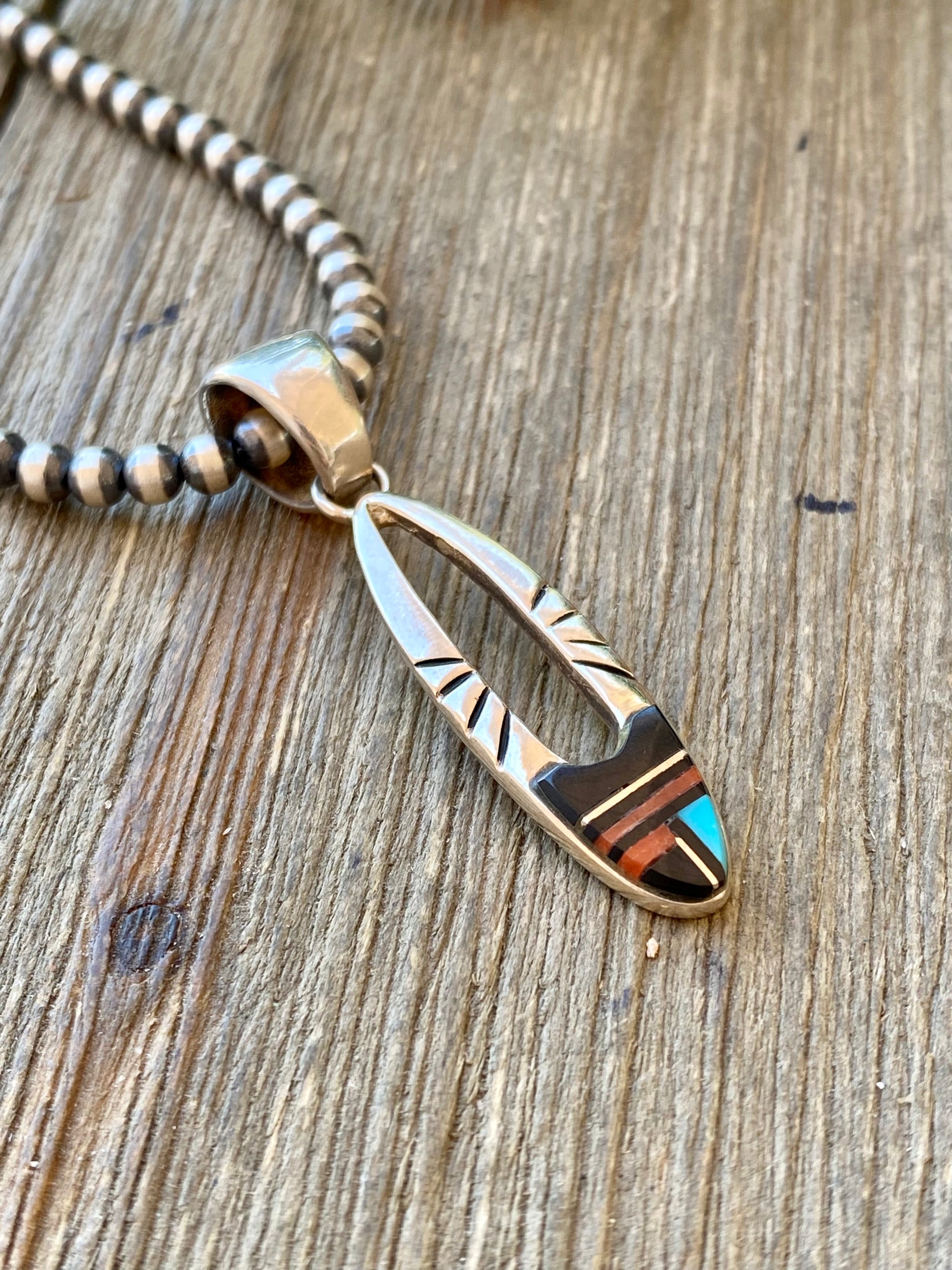 Navajo Made Multi Stone & Sterling Silver Inlay Pendant