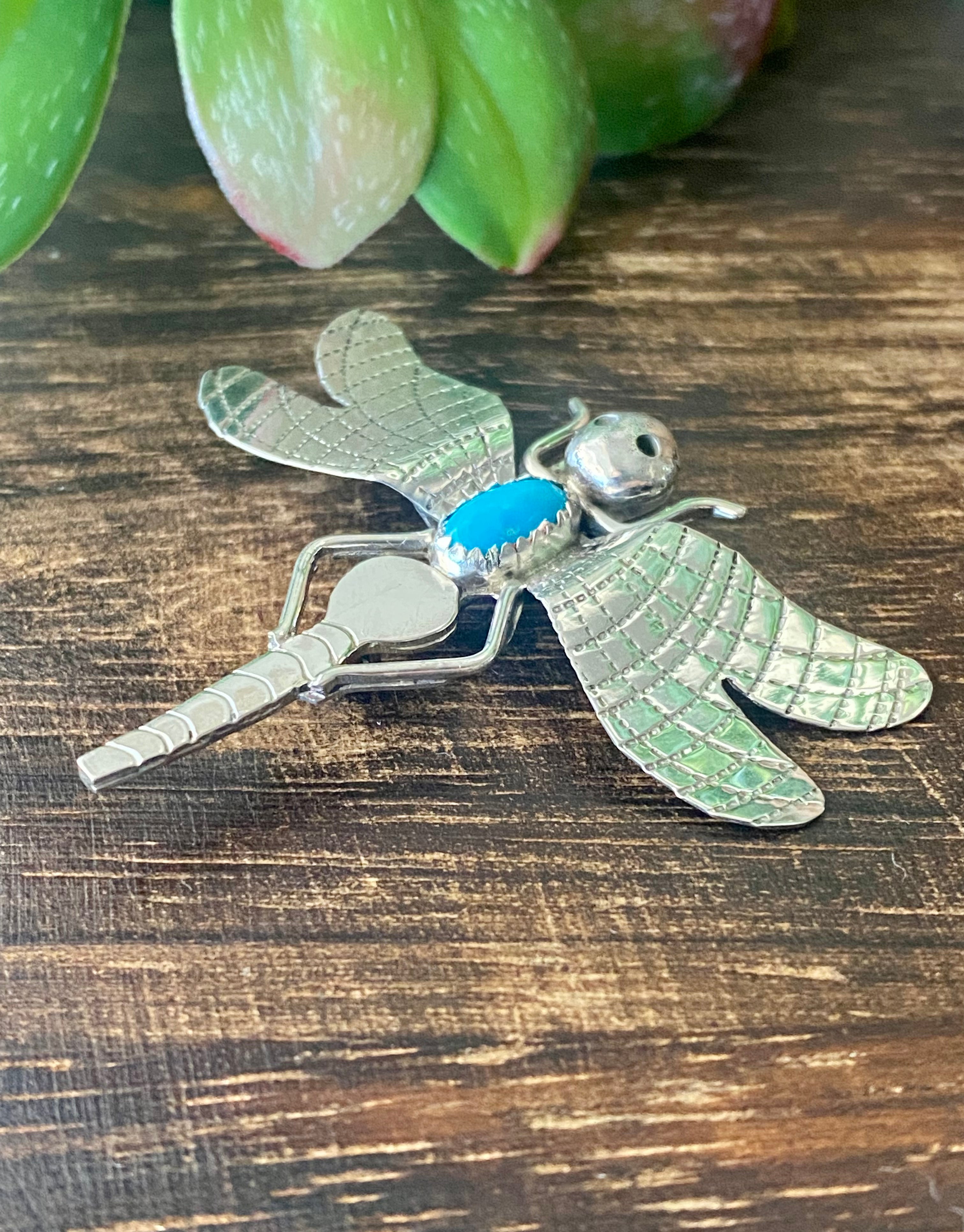 Navajo Made Turquoise & Sterling Silver Dragonfly Pin