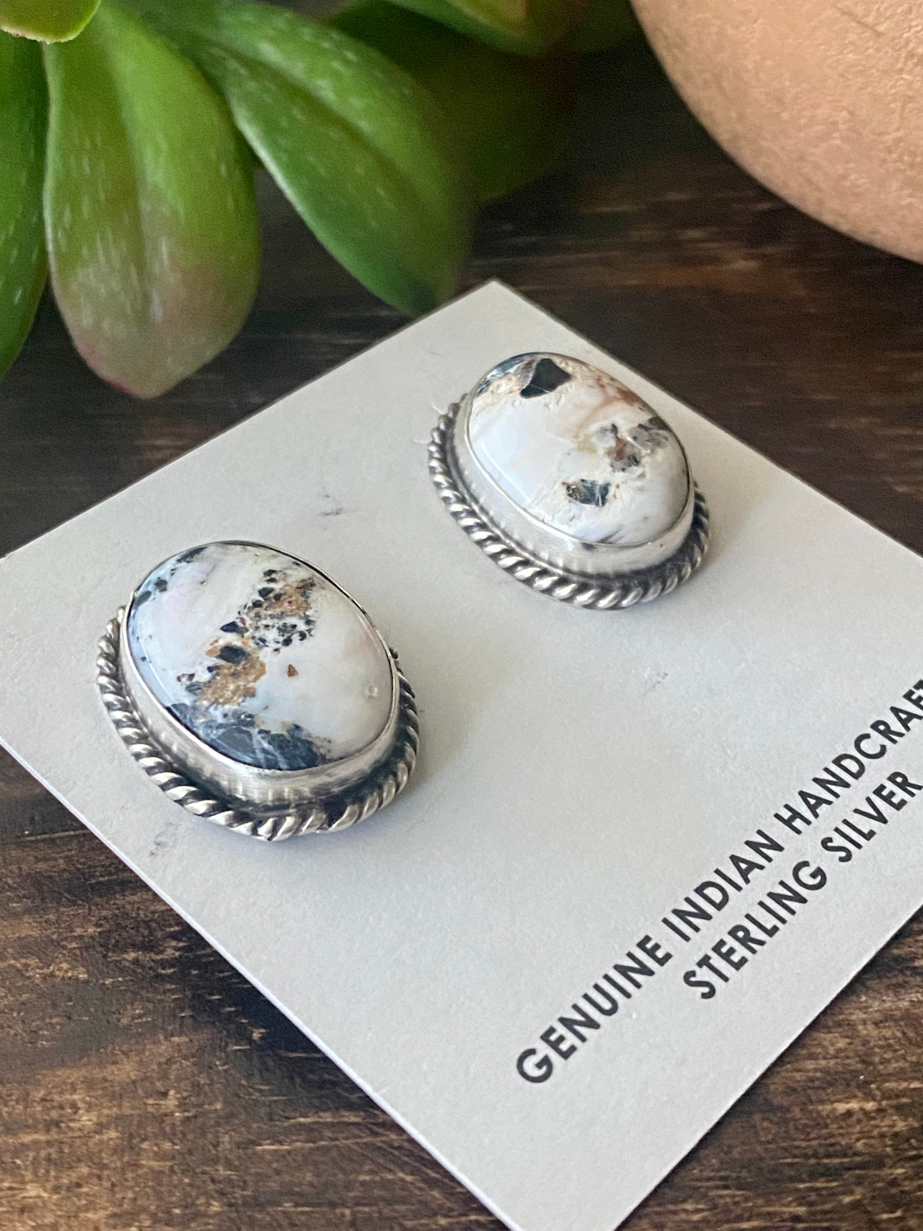 J Frank White Buffalo & Sterling Silver Post Earrings