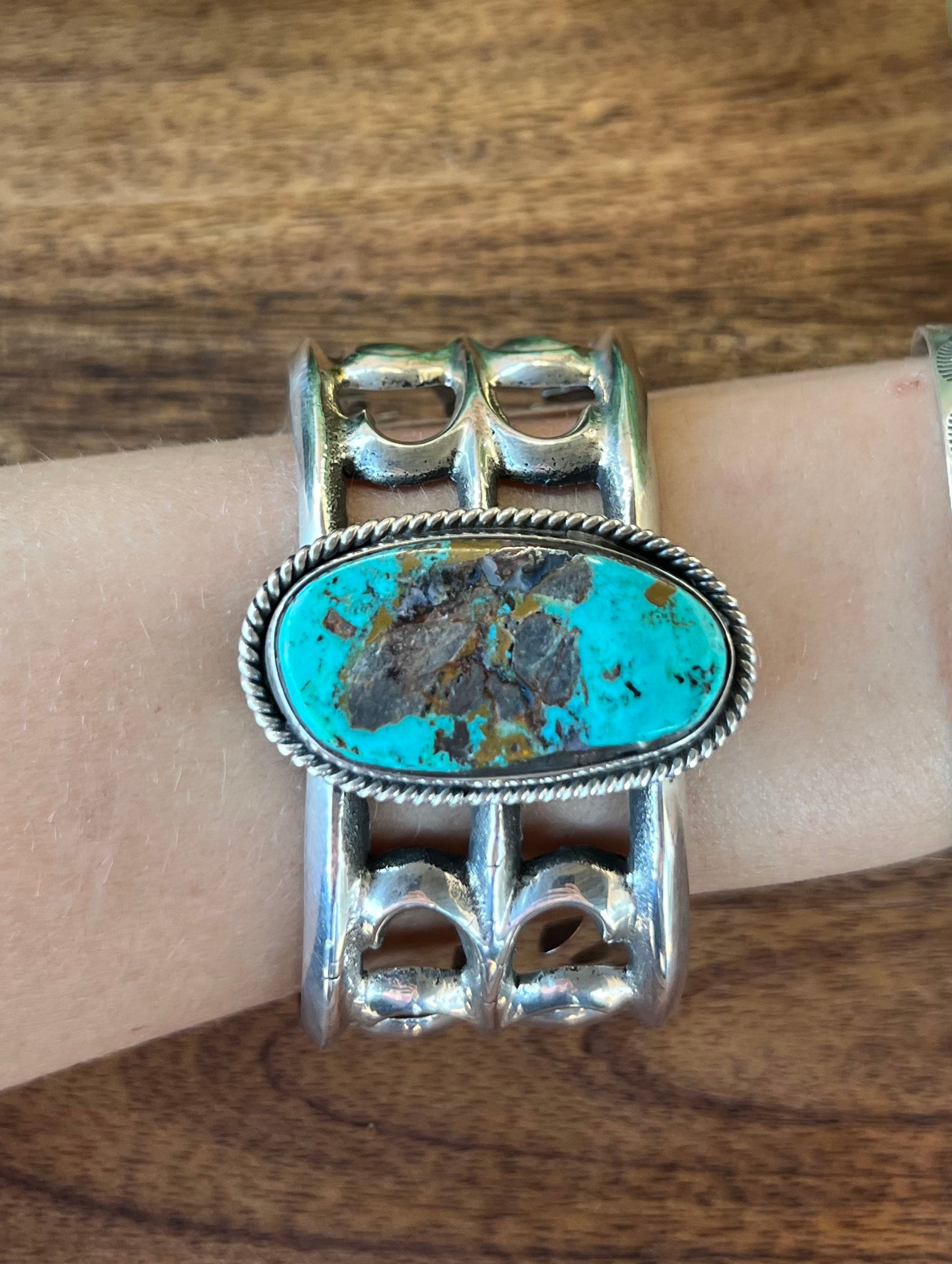 Vintage Mike Platero Royston Turquoise & Sterling Silver Cuff Bracelet