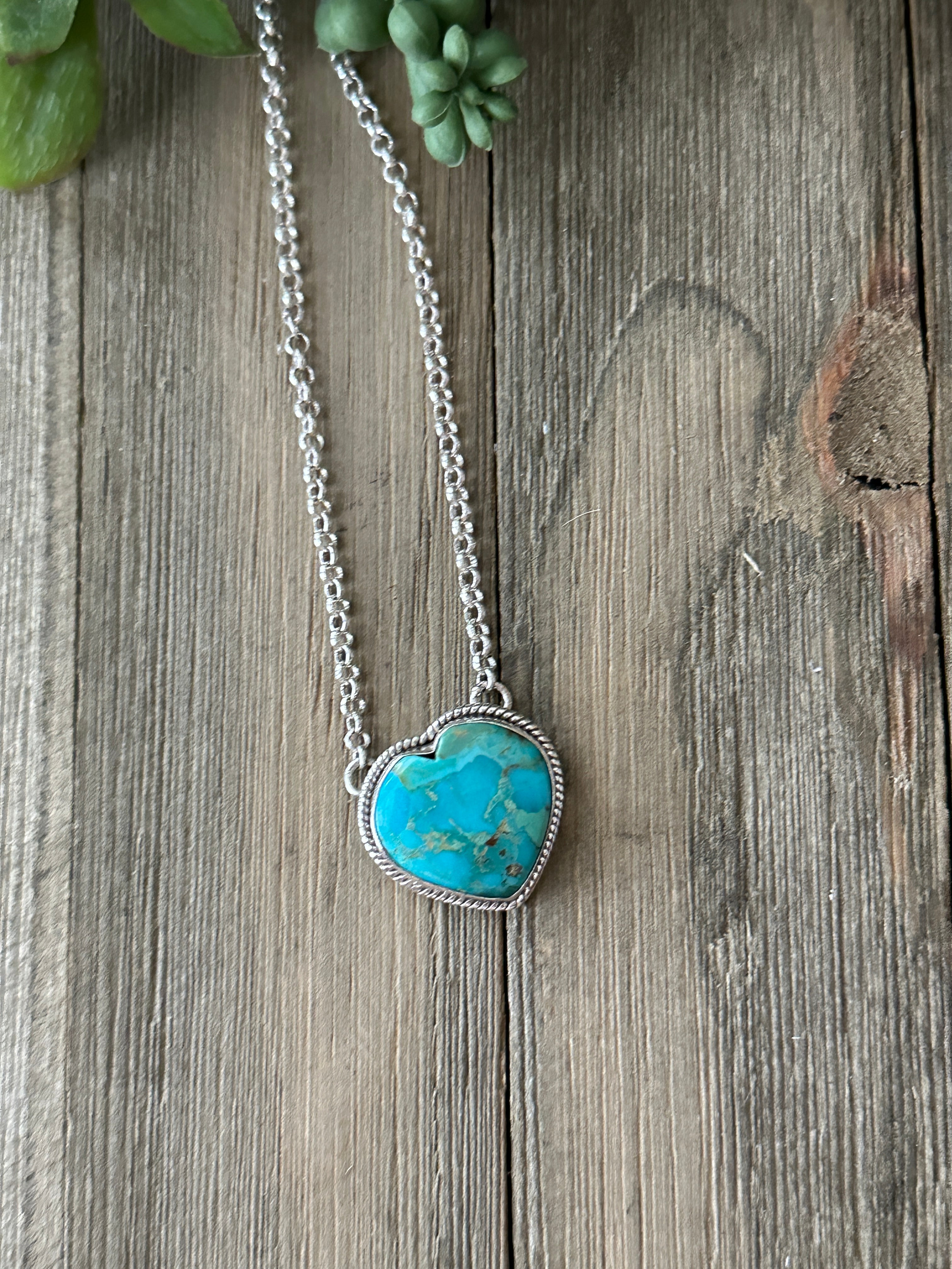 Southwest Made Turquoise & Sterling Silver Heart Necklace