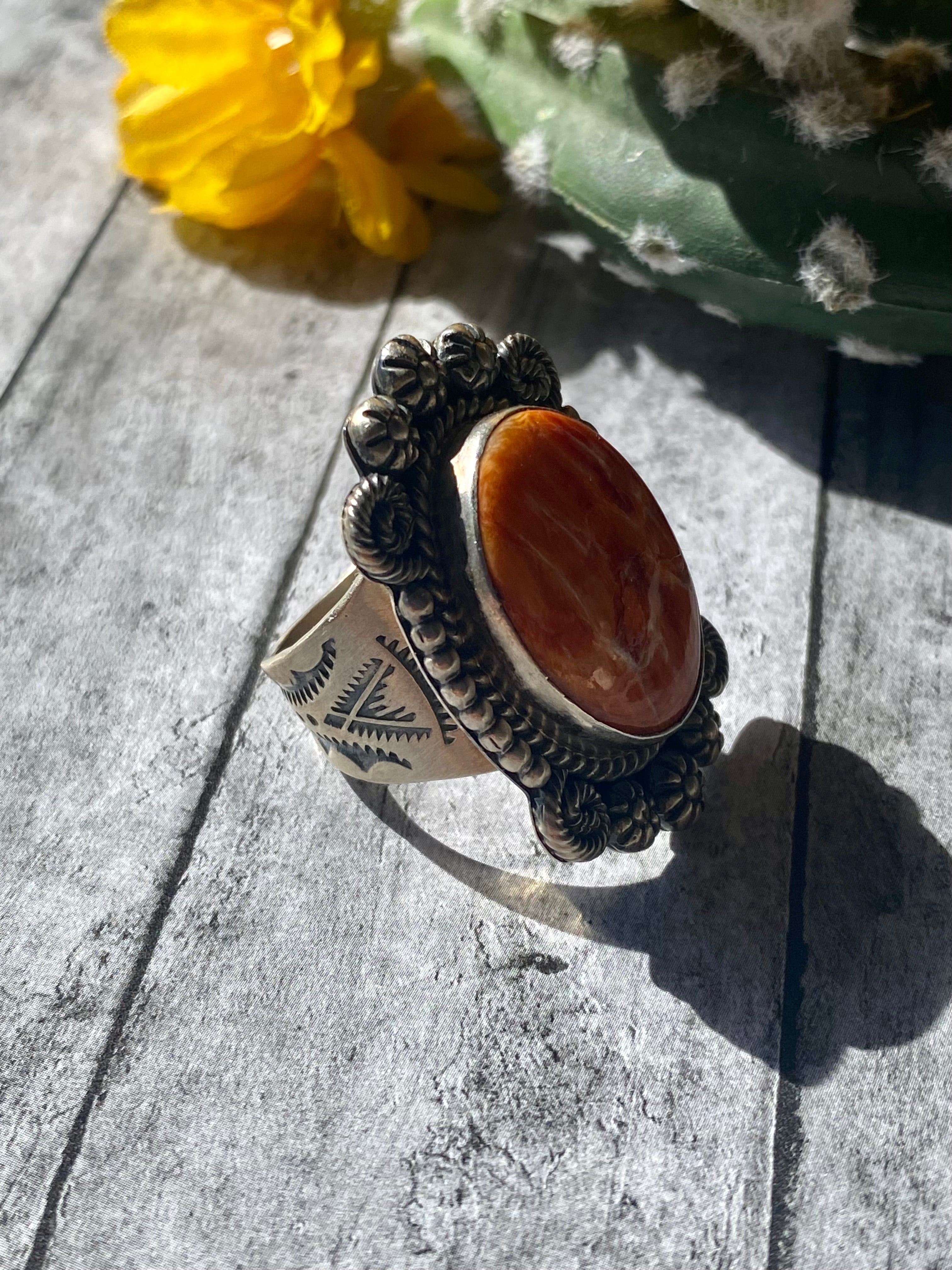 Wydell Billie Spiny Oyster & Sterling Silver Ring Size 7.25