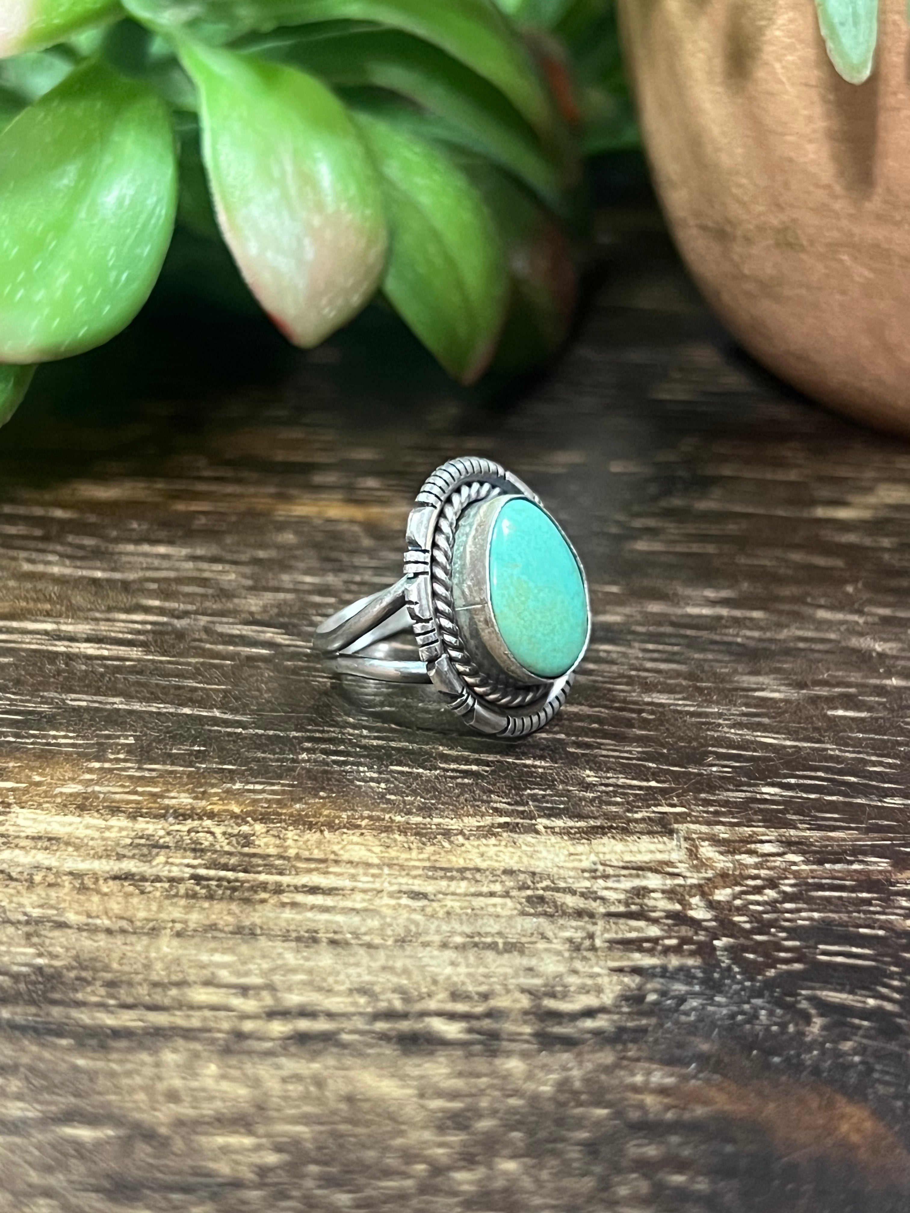 Navajo Made Kingman Turquoise & Sterling Silver Ring Size 6