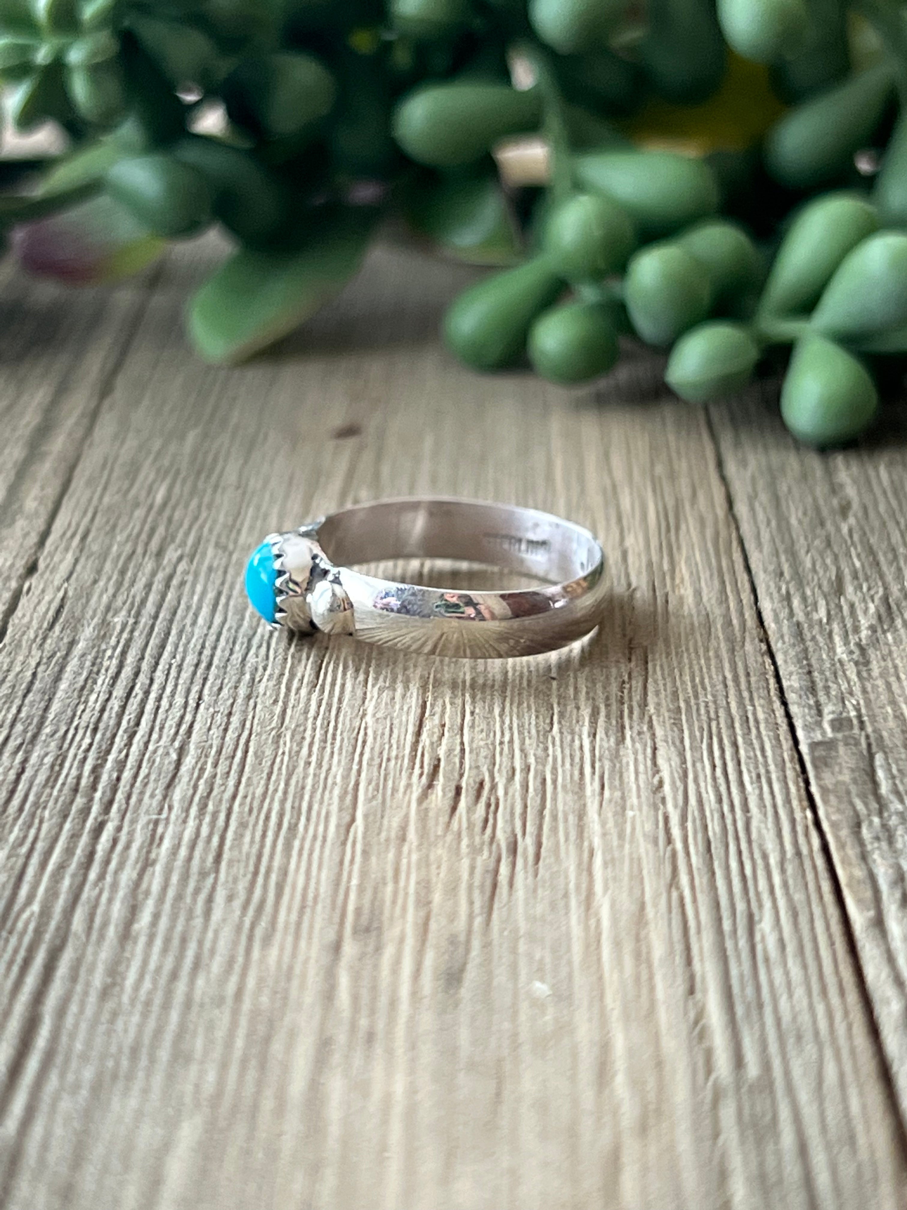 Navajo Made Sleeping Beauty Turquoise & Sterling Silver Ring