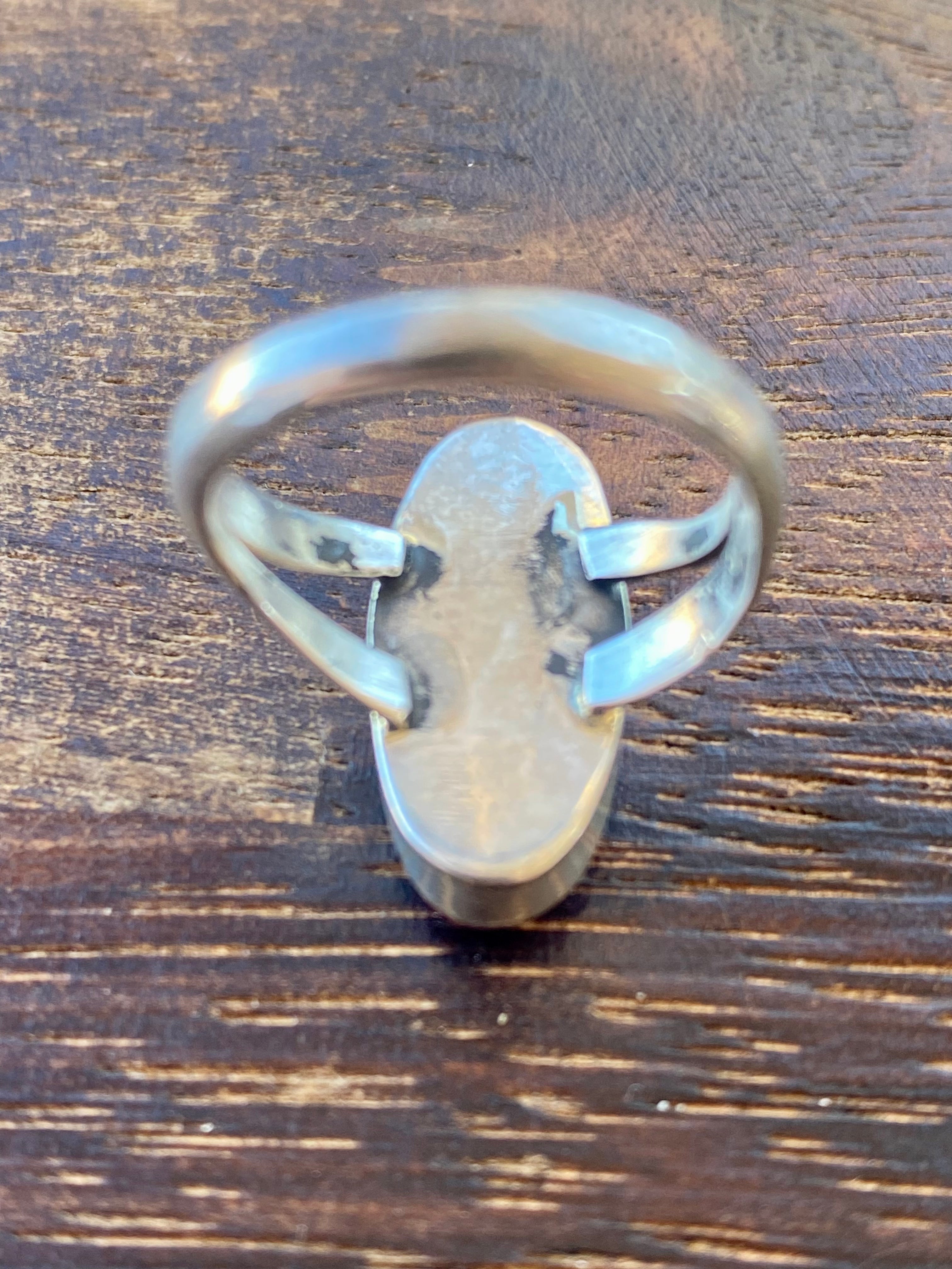 Navajo Made Multi Stone & Sterling Silver Inlay Ring Size 7