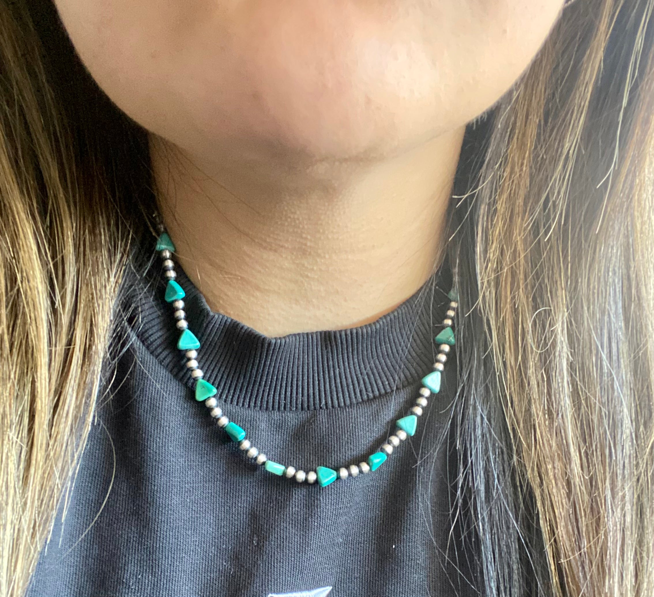 Navajo Strung Kingman Turquoise & Sterling Silver Pearl Necklace