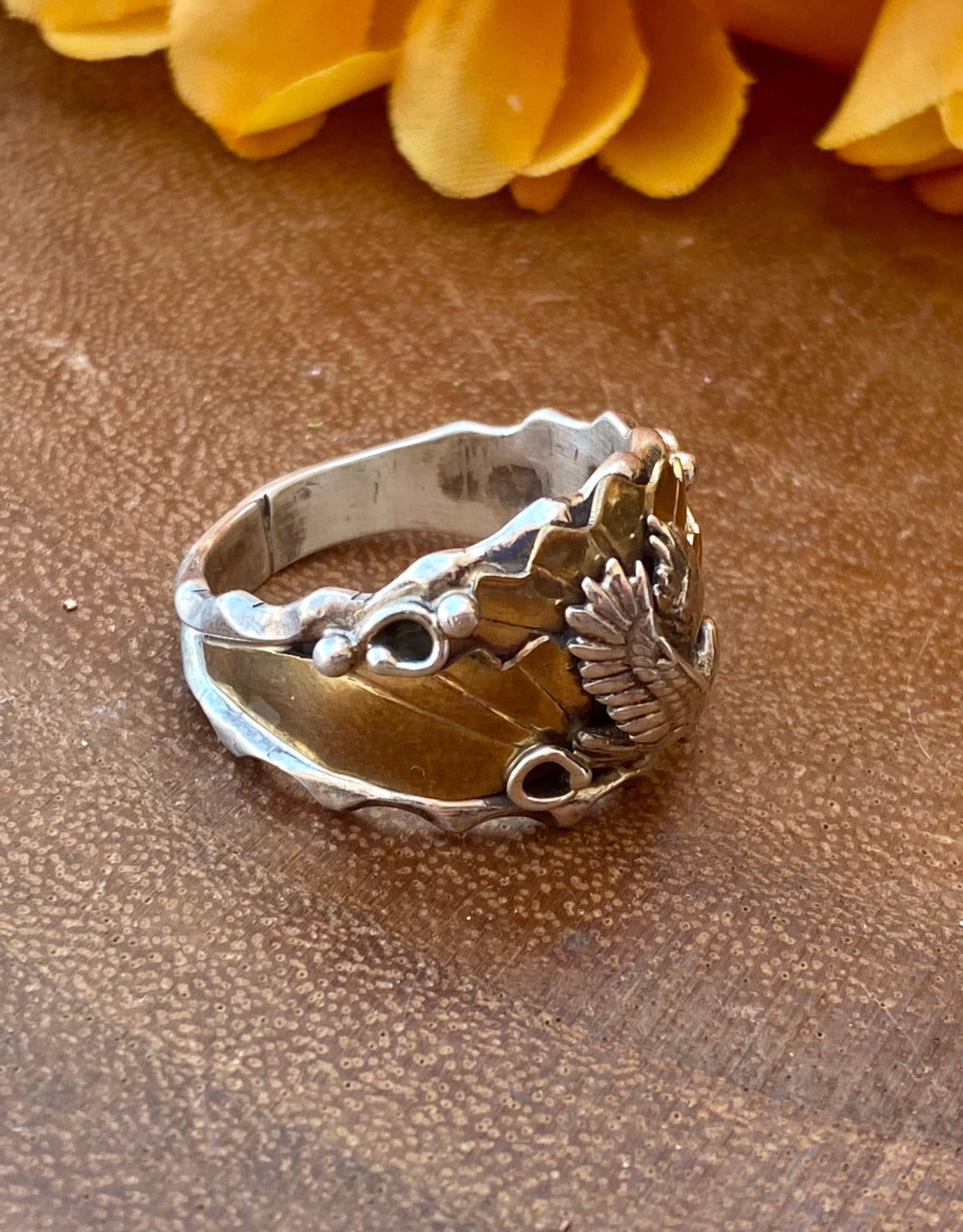 Navajo Made Sterling Silver Men’s Eagle Ring Size 10.75