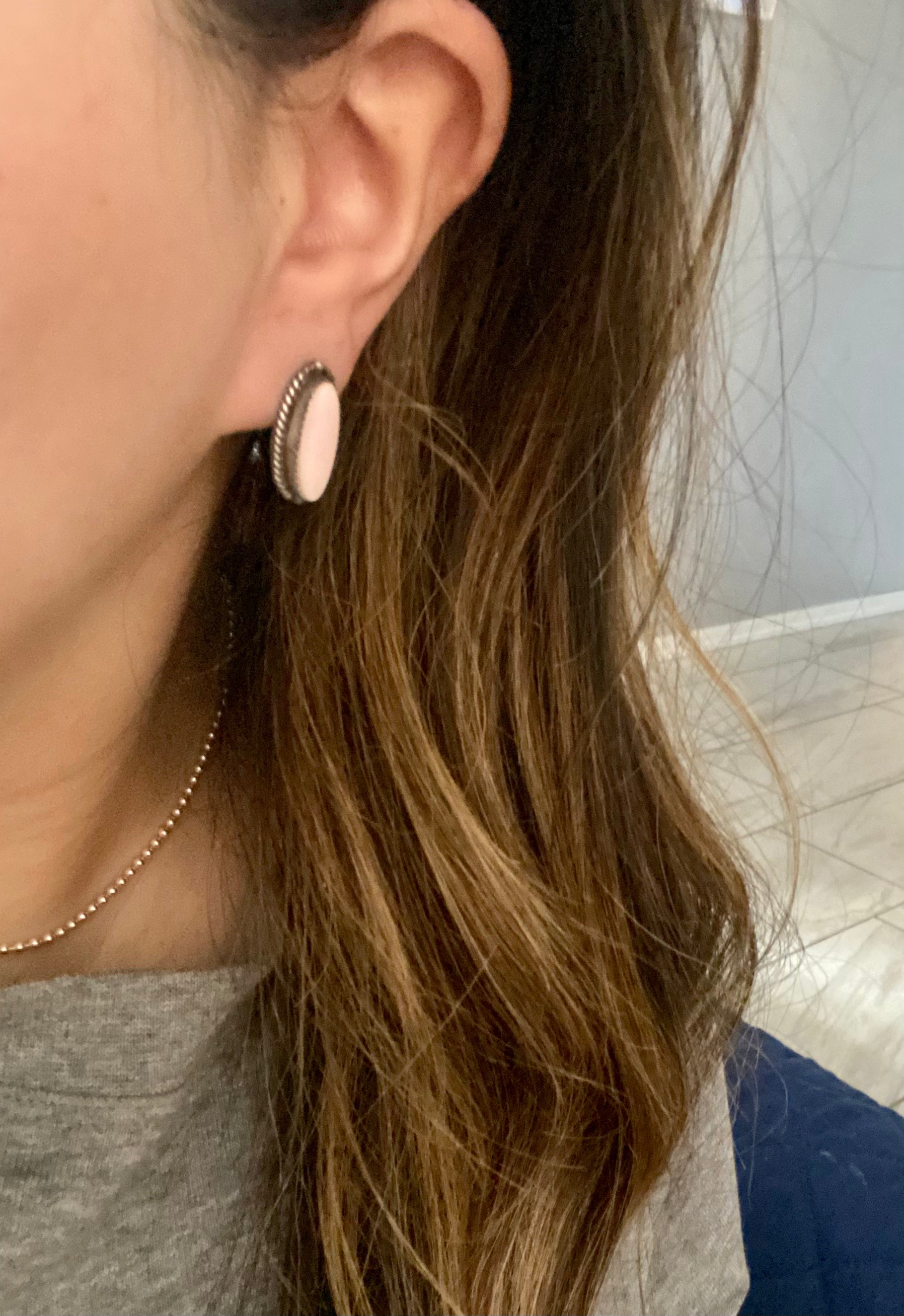 Freda Martinez Pink Conch & Sterling Silver Post Earrings