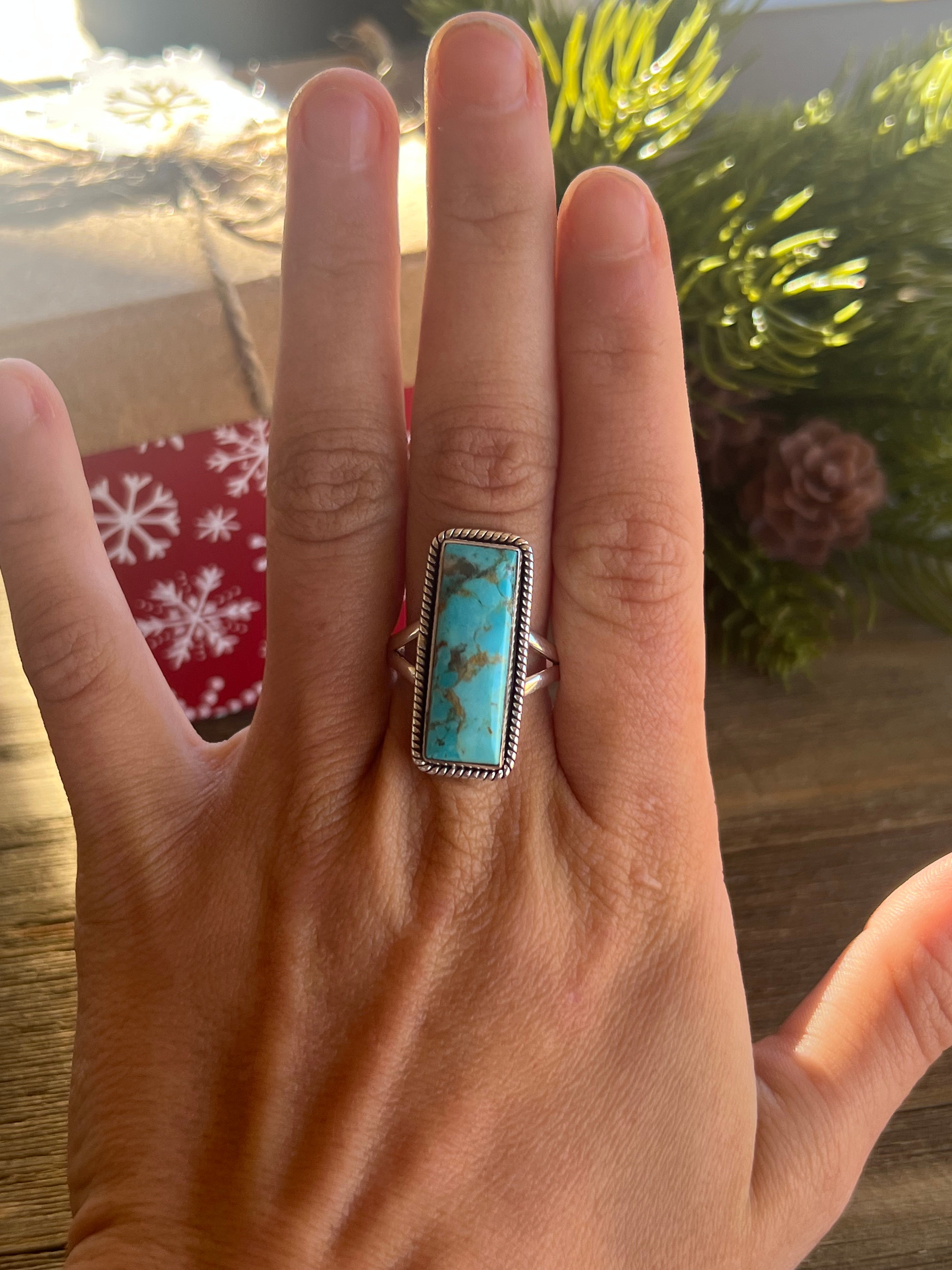 Southwest Made Mohave Kingman Turquoise & Sterling Silver Ring Size 9.25