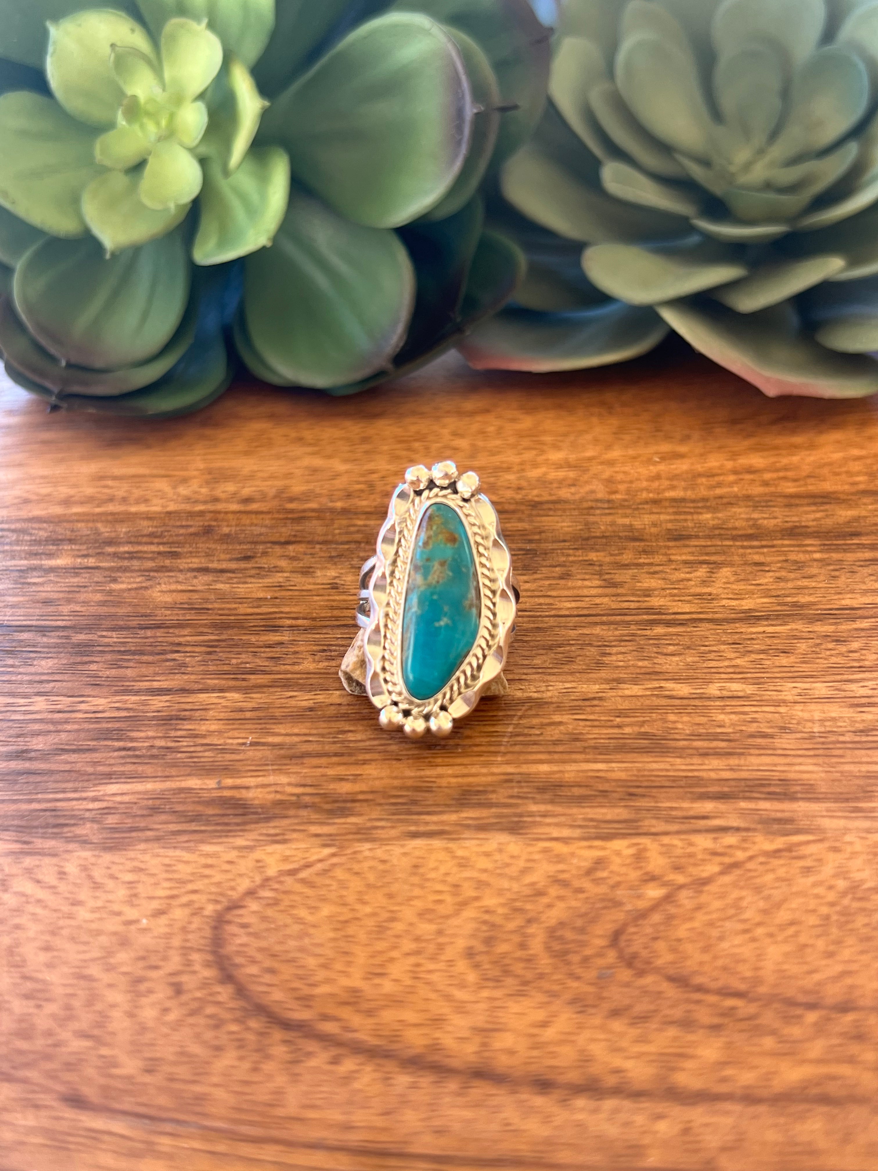 Sally Yazzie Kingman Turquoise & Sterling Silver Ring Size 8