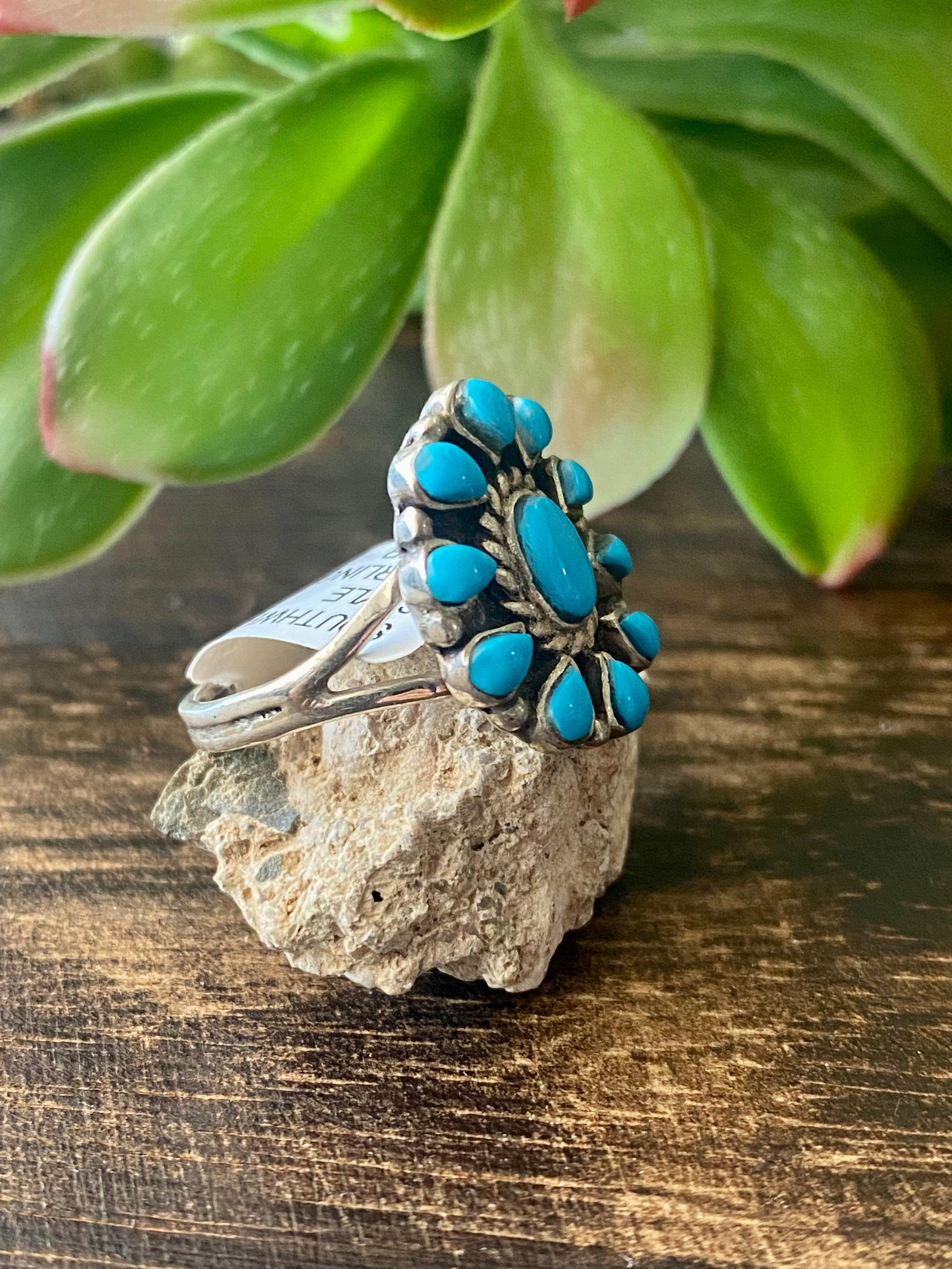 Southwest Handmade Sleeping Beauty Turquoise & Sterling Silver Ring Size 7