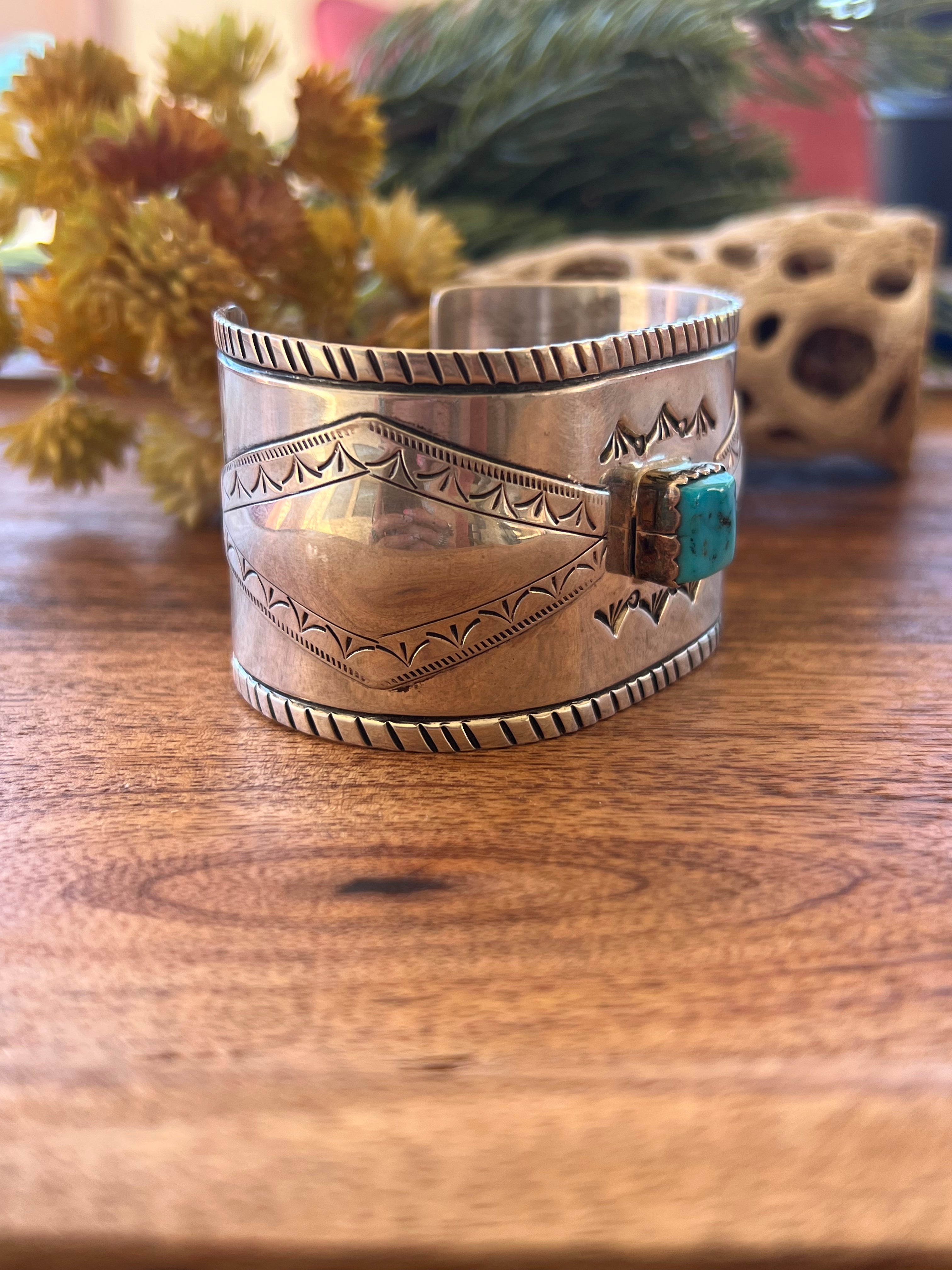 Navajo Made Kingman Turquoise & Sterling Silver Cuff Bracelet