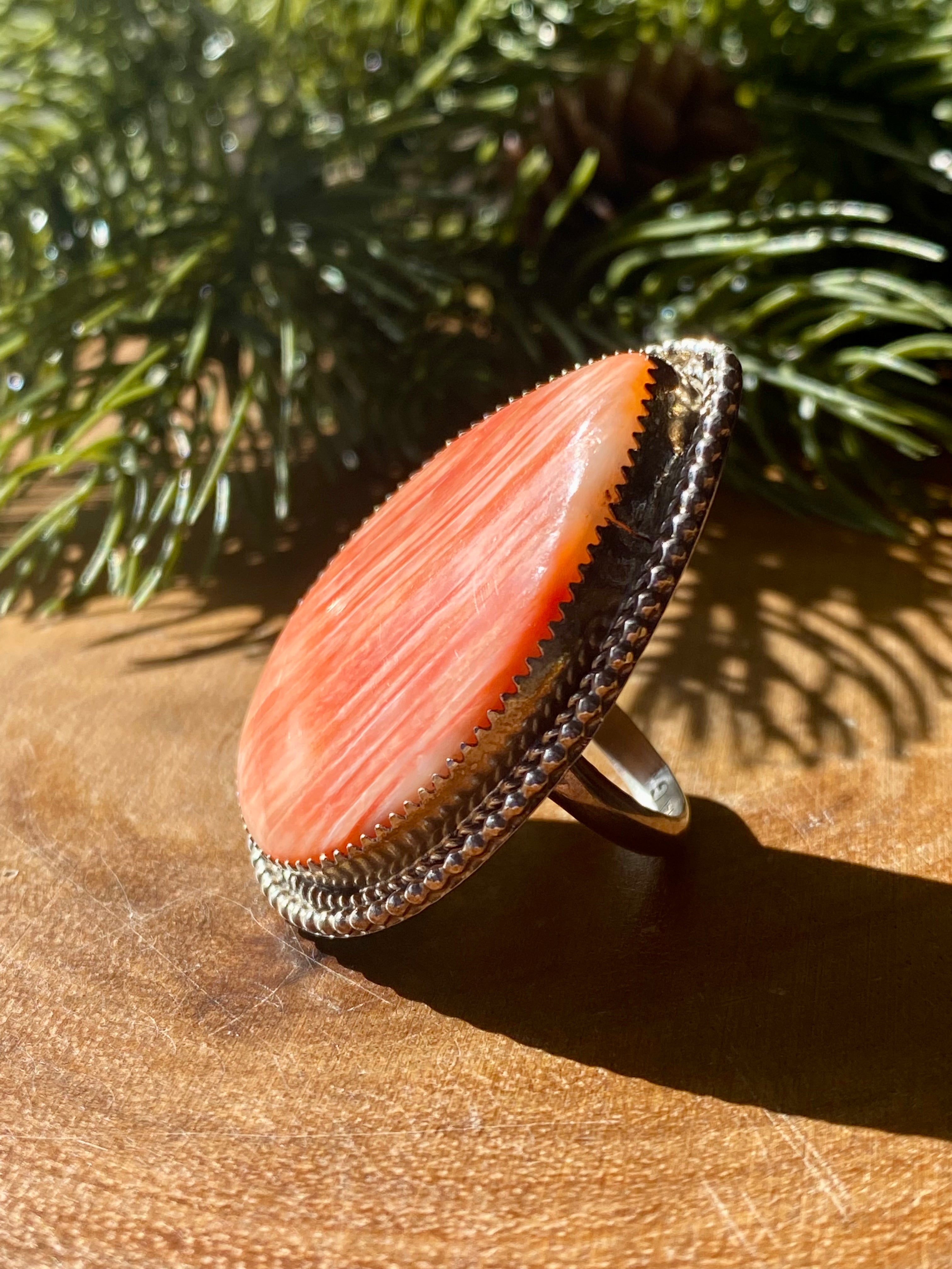 Reda Galvan Spiny Oyster & Sterling Silver Ring Size 8.75