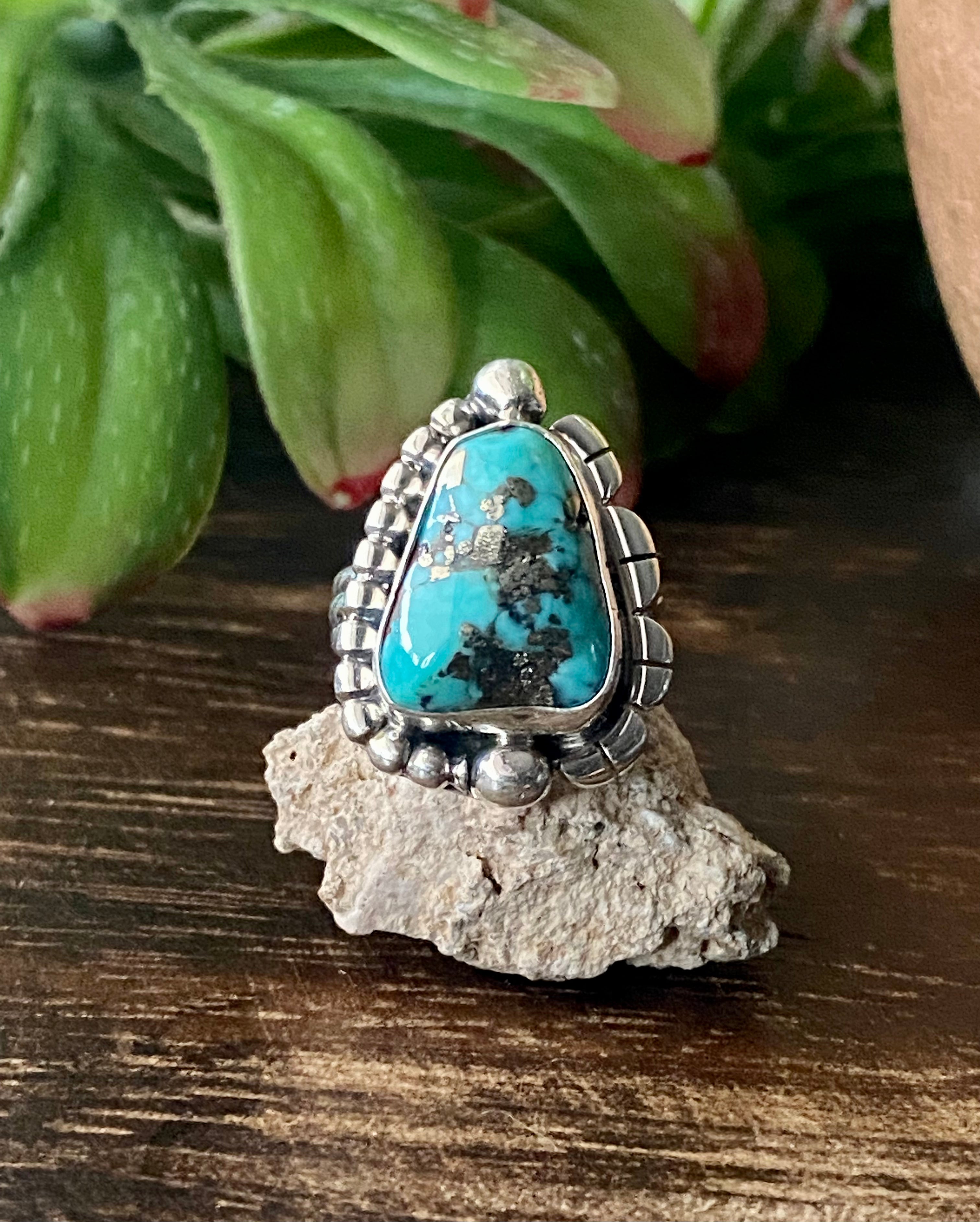 Larry Kay Kingman Turquoise & Sterling Silver Ring Size 5.25