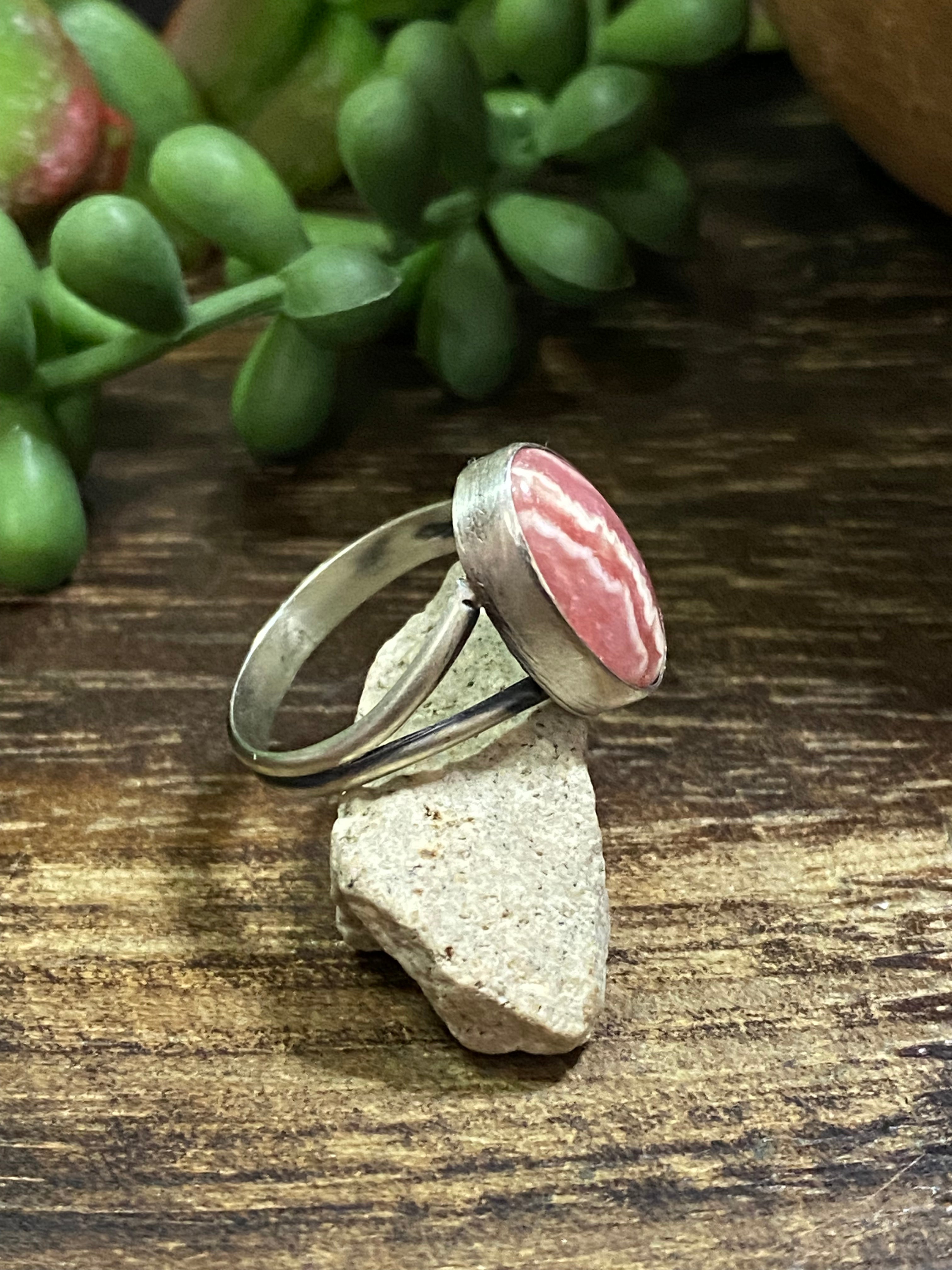 Navajo Made Rhodochrosite & Sterling Silver Ring Size 7