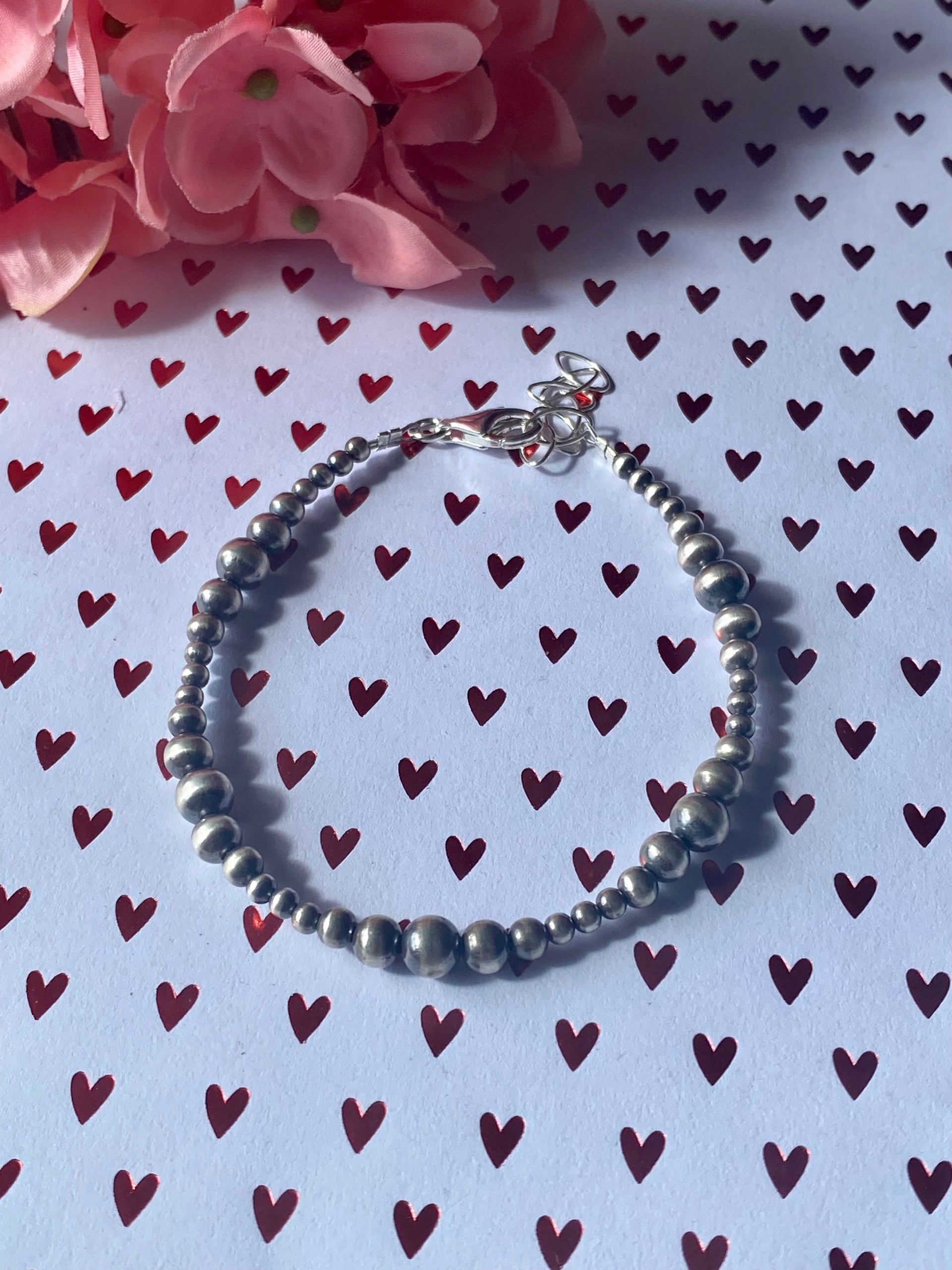 Navajo Strung Sterling Silver Pearl Bracelet