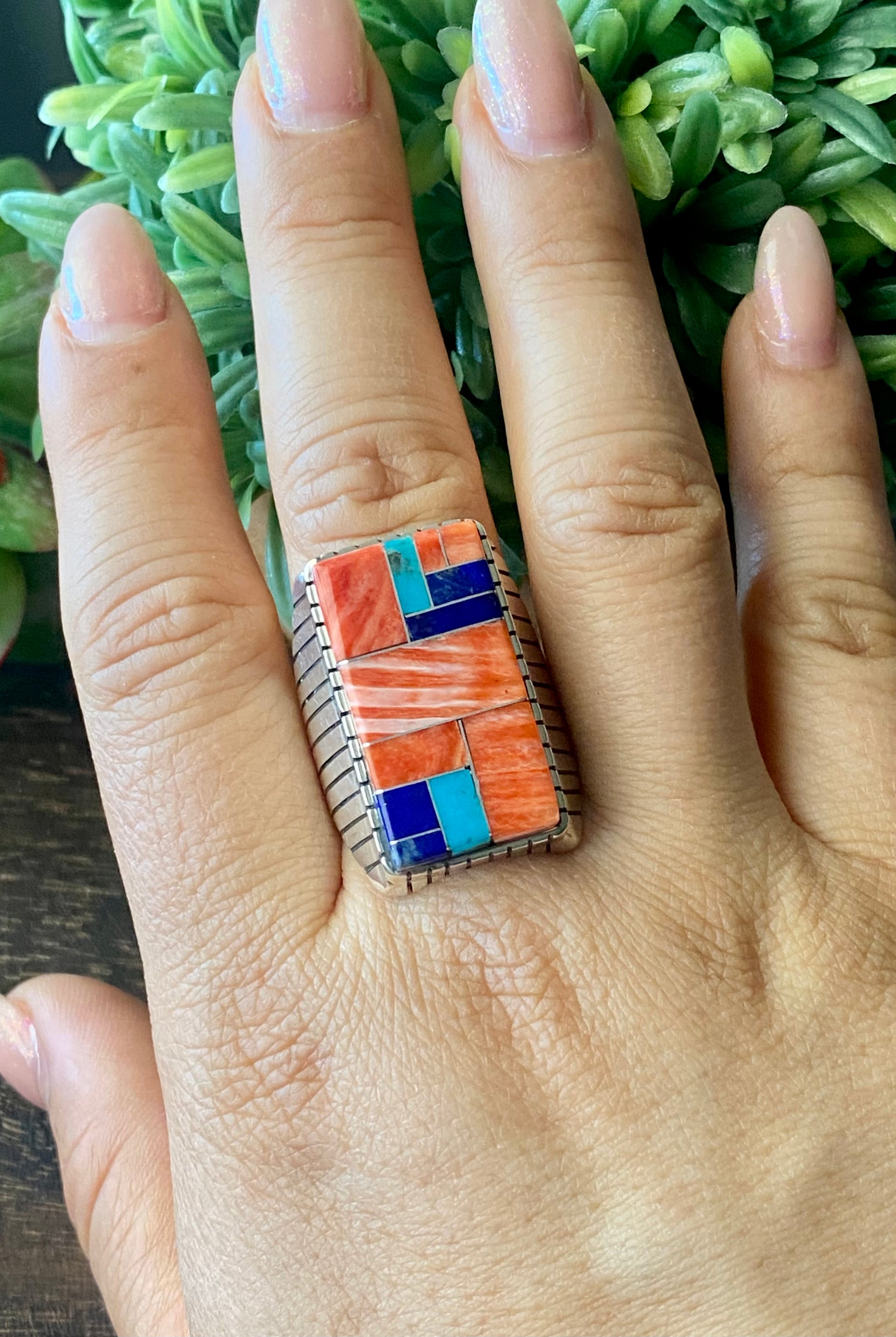 Ray Jack Multi Stone & Sterling Silver Inlay Ring Size 11.5