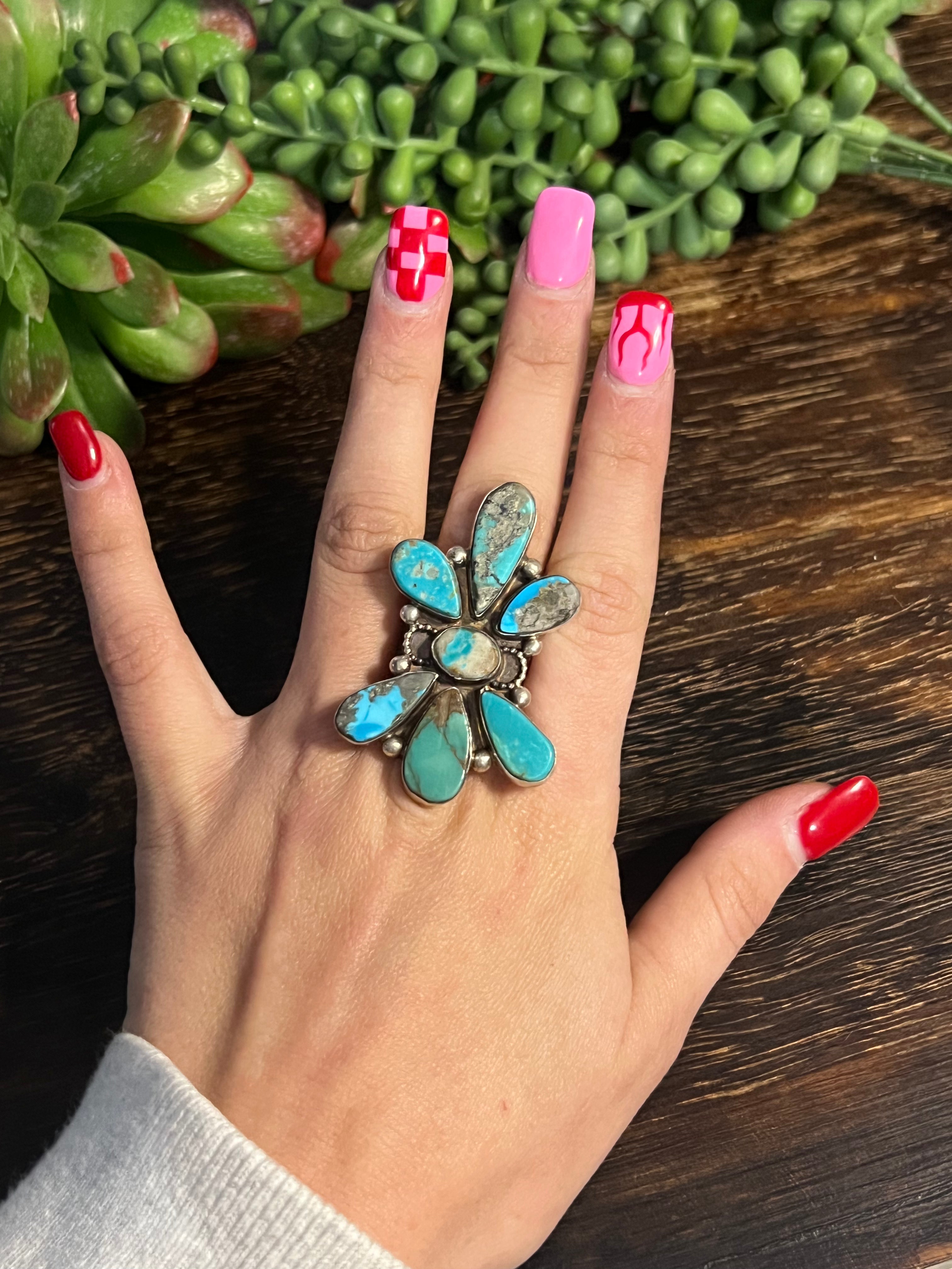 Navajo Made Royston Turquoise & Sterling Silver Ring Size 8