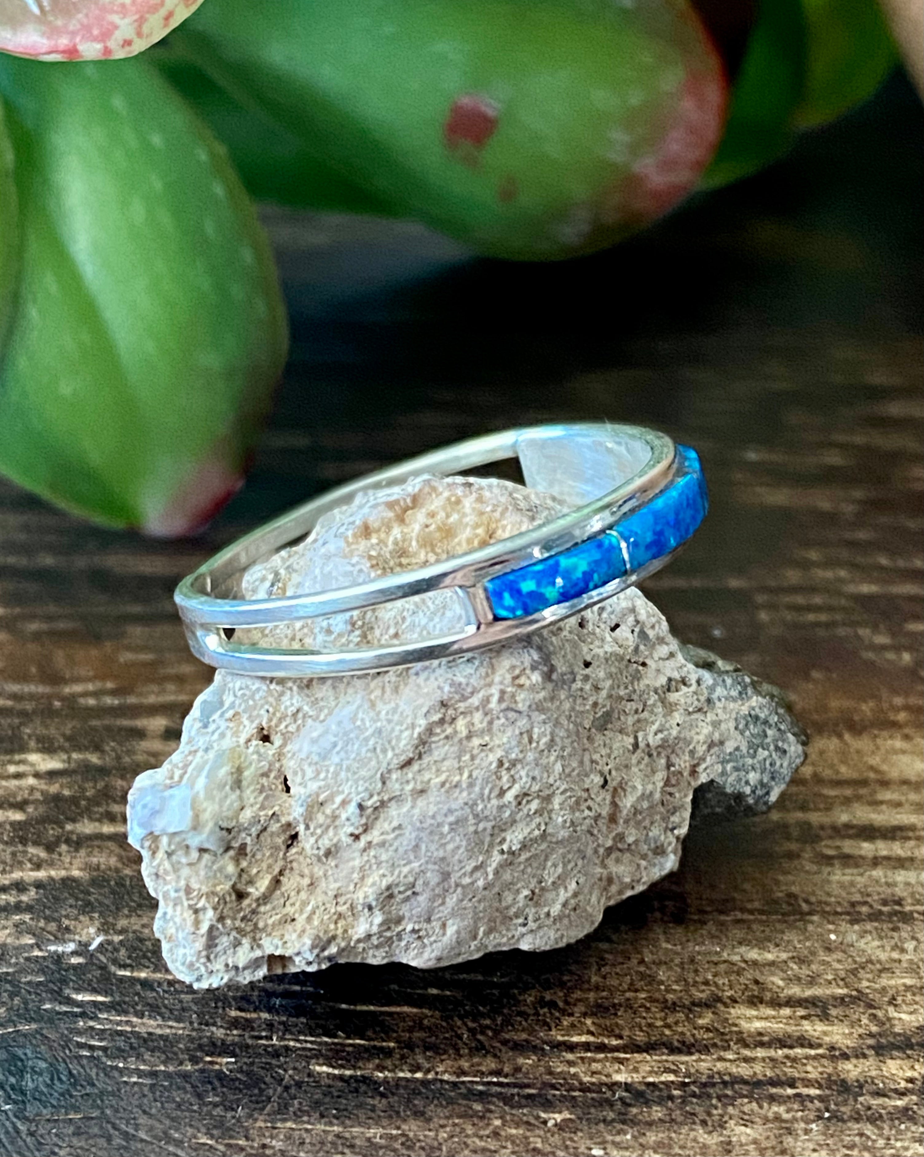 Navajo Made Blue Opal (Man-Made) & Sterling Silver Rings