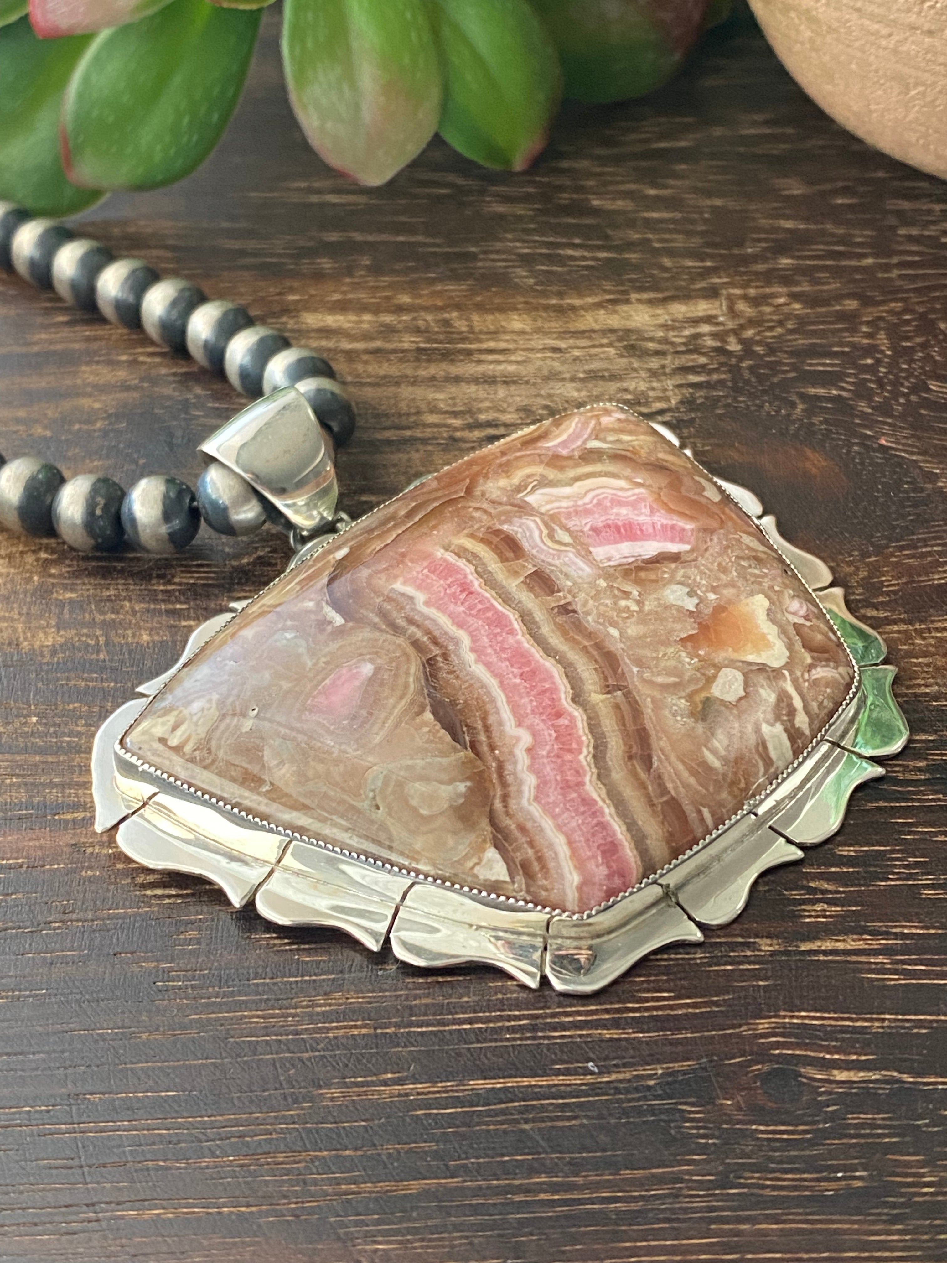 Larry Kay Rhodochrosite & Sterling Silver Pendant