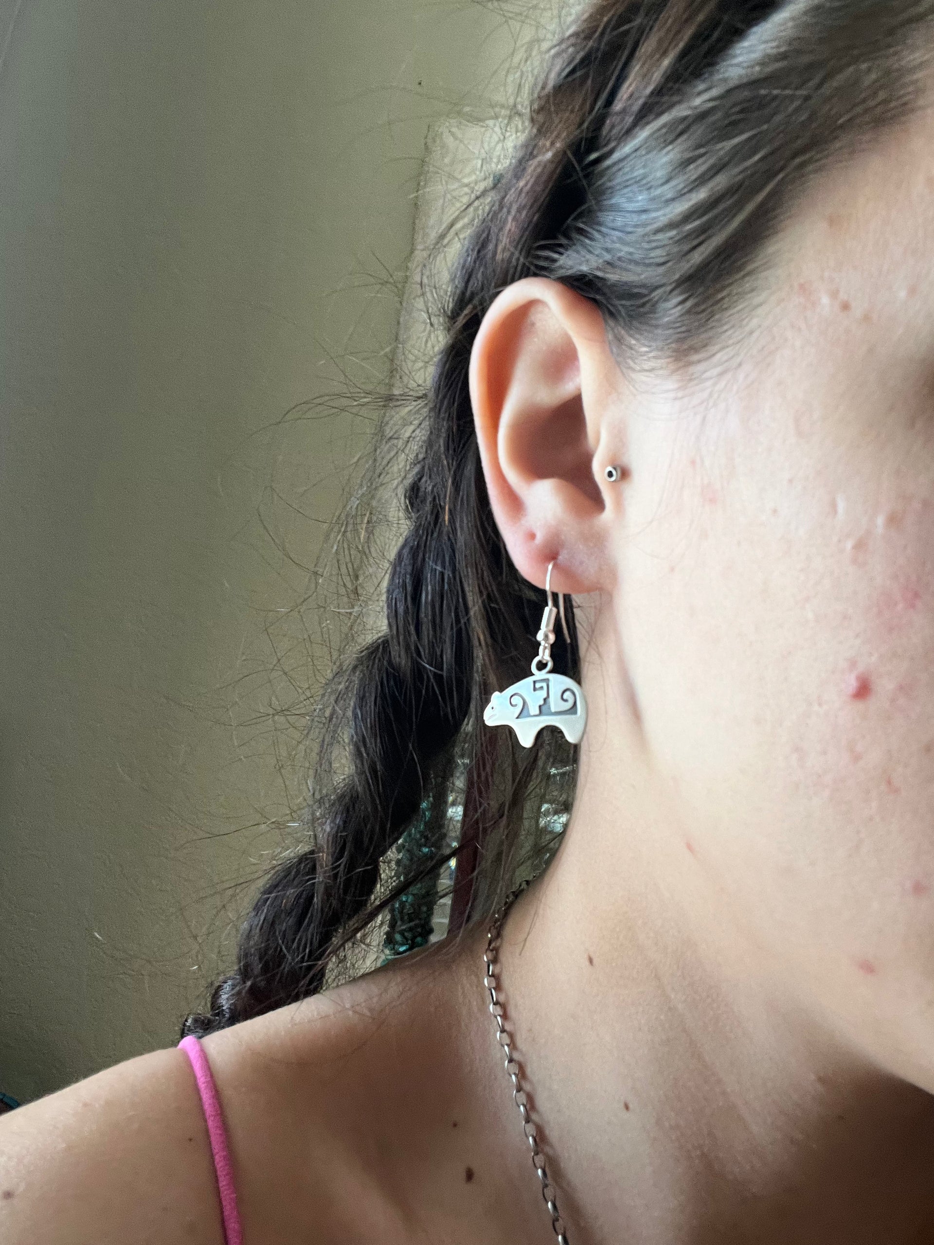 Navajo Made Sterling Silver Dangle Bear Earrings