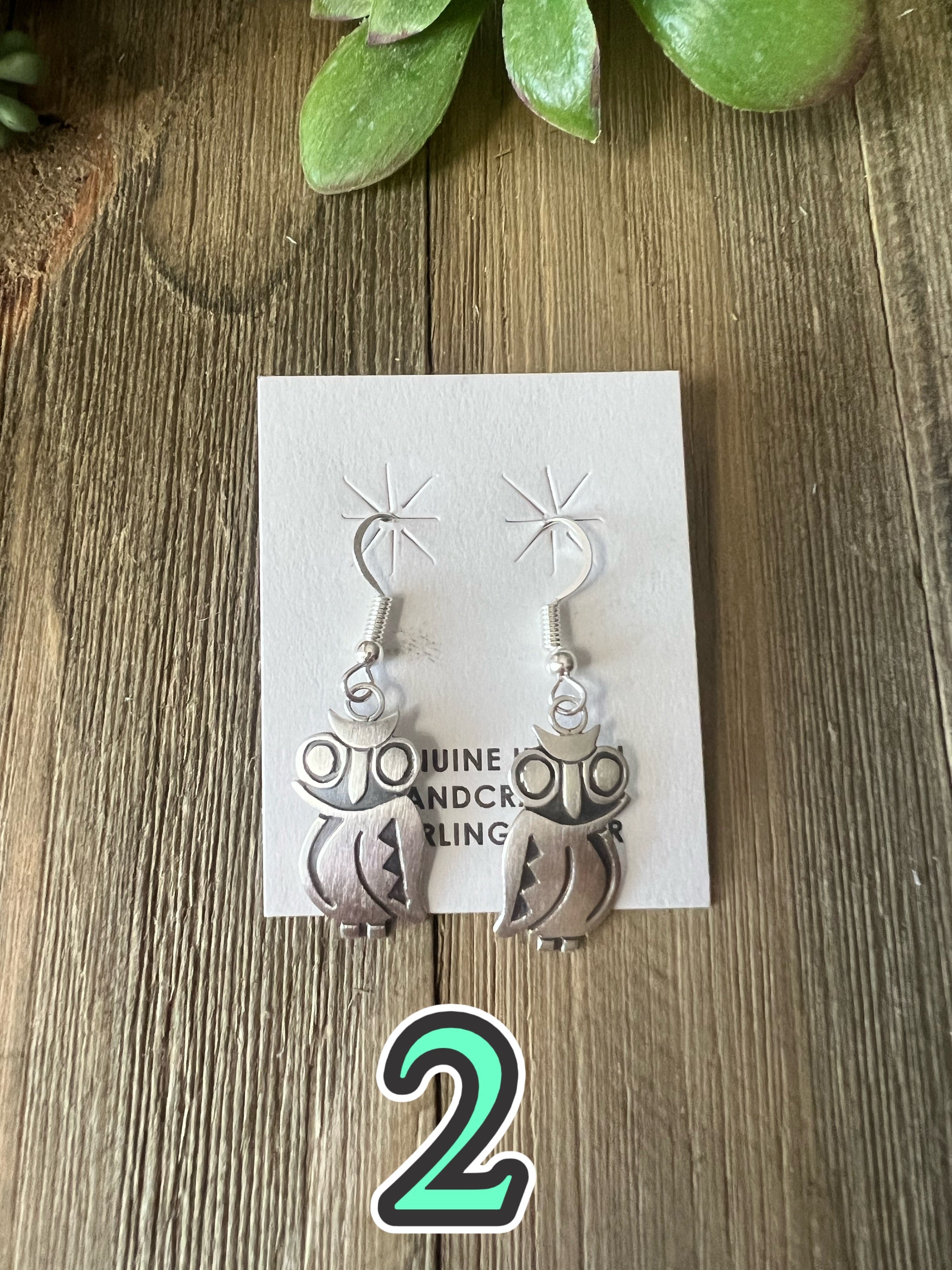 Navajo Made Sterling Silver Dangle Owl Earrings