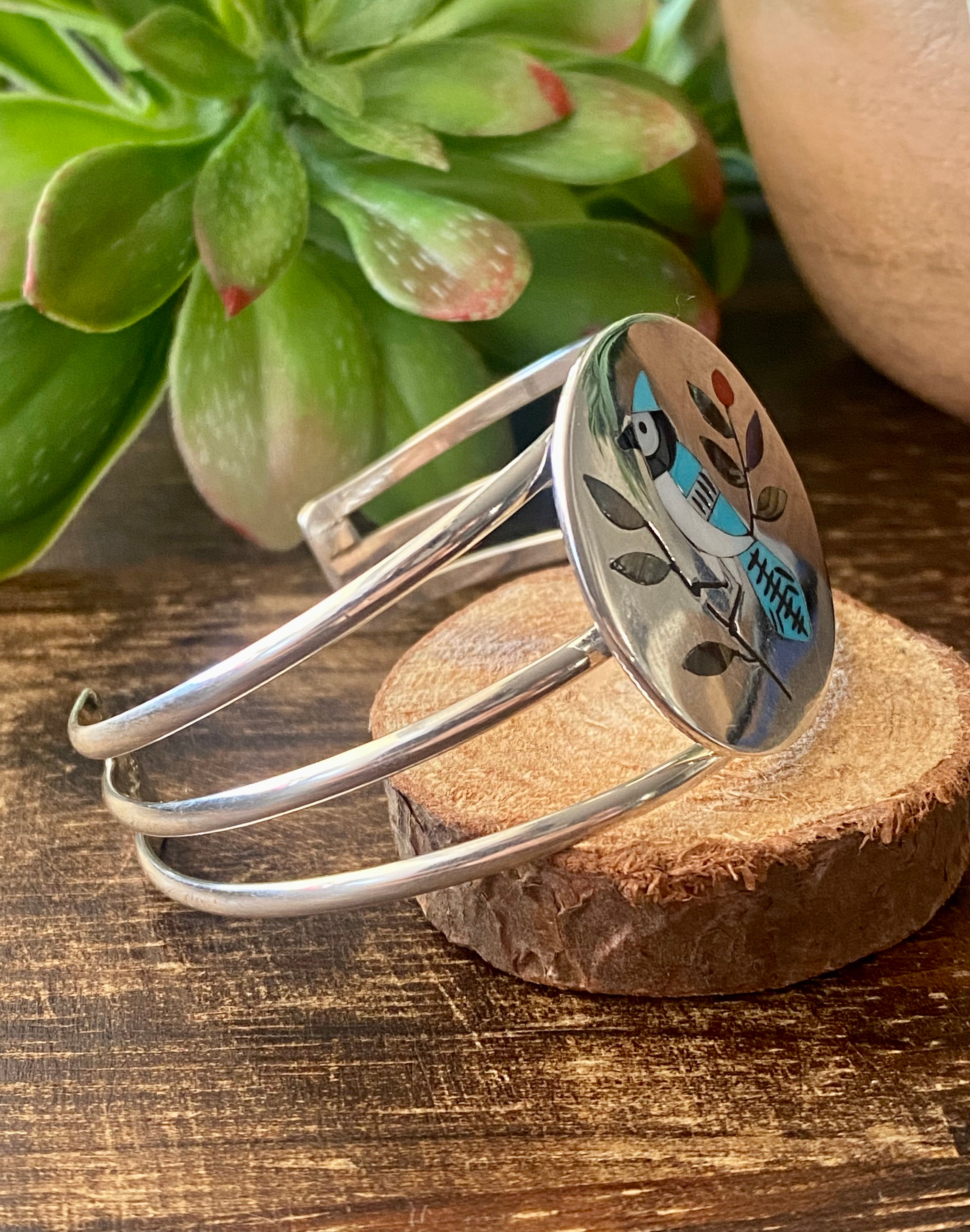 Zuni Made Multi Stone & Sterling Silver Micro-Inlay Cuff Bracelet