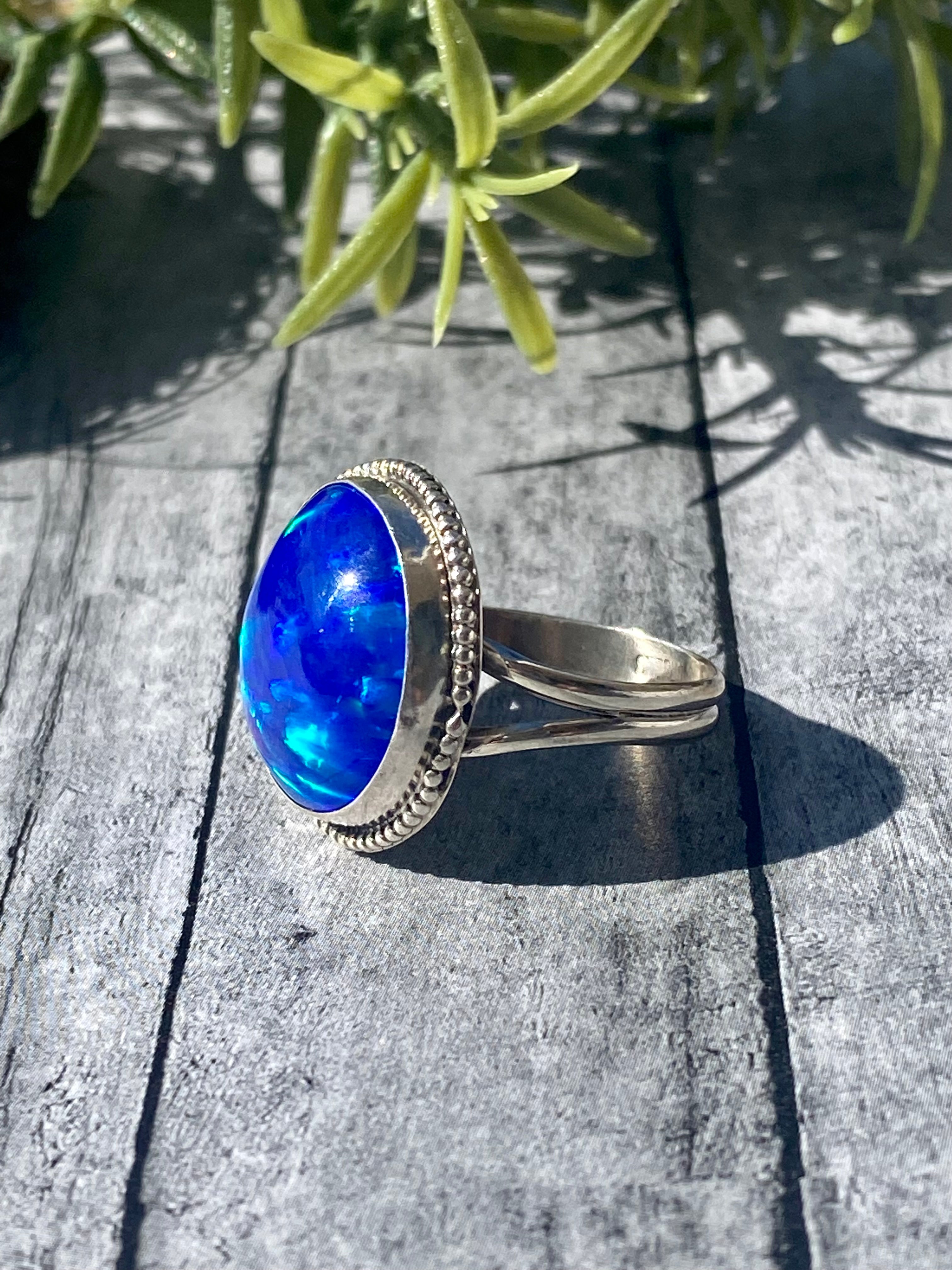 Navajo Made Opal & Sterling Silver Ring Size 8