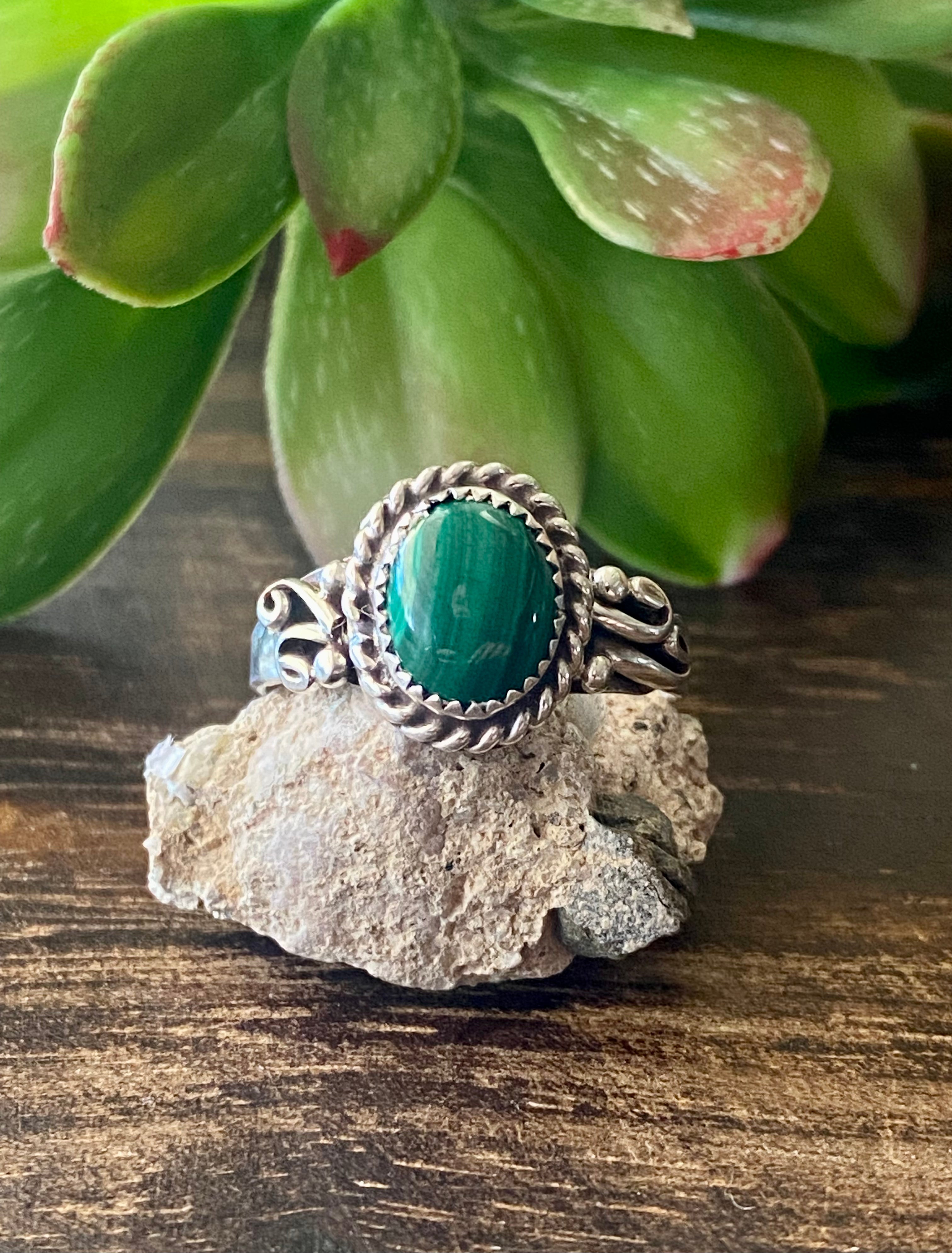 Navajo Made Malachite & Sterling Silver Ring