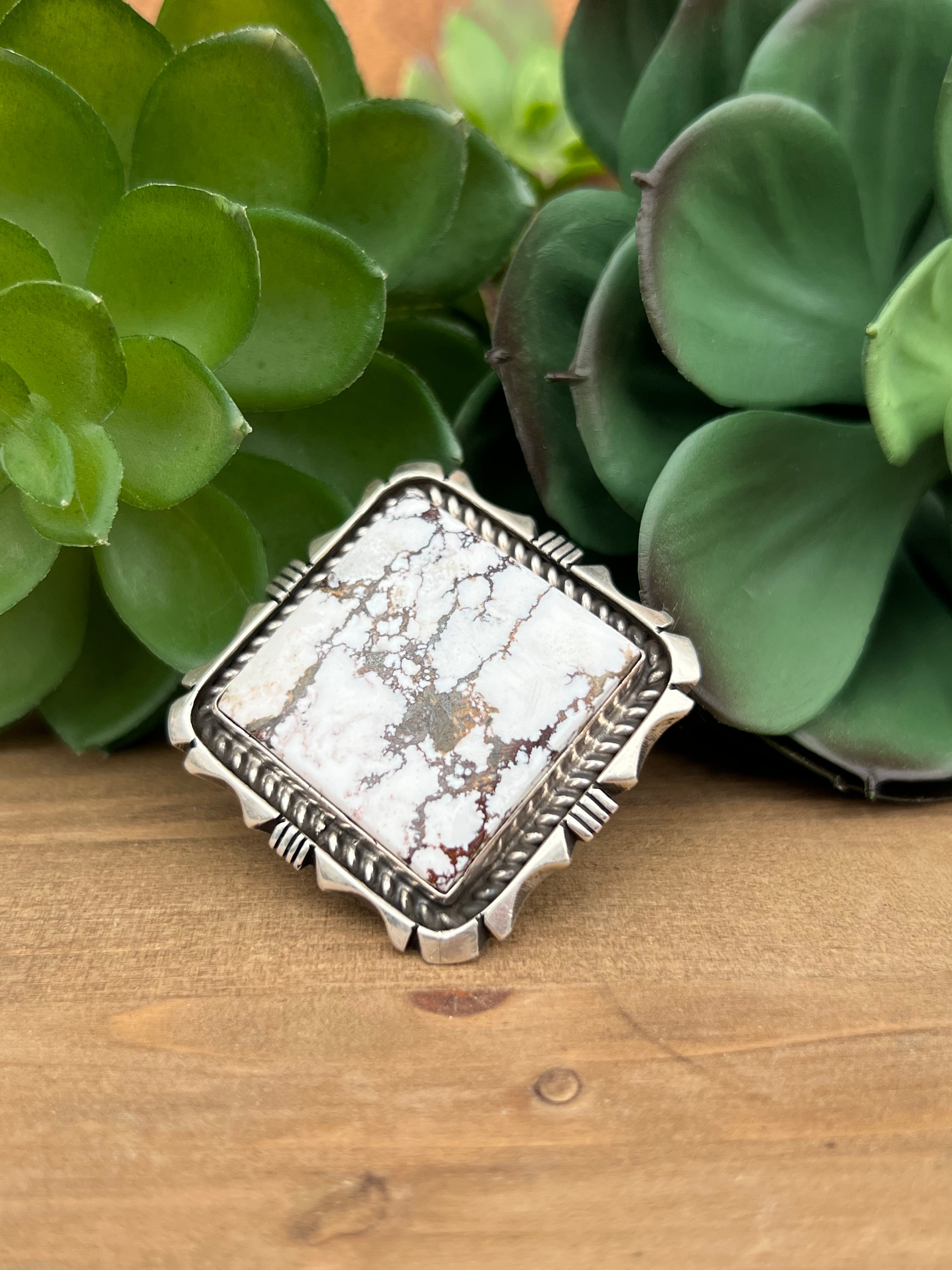 Eddie Secatero Wild Horse & Sterling Silver Ring Size 8