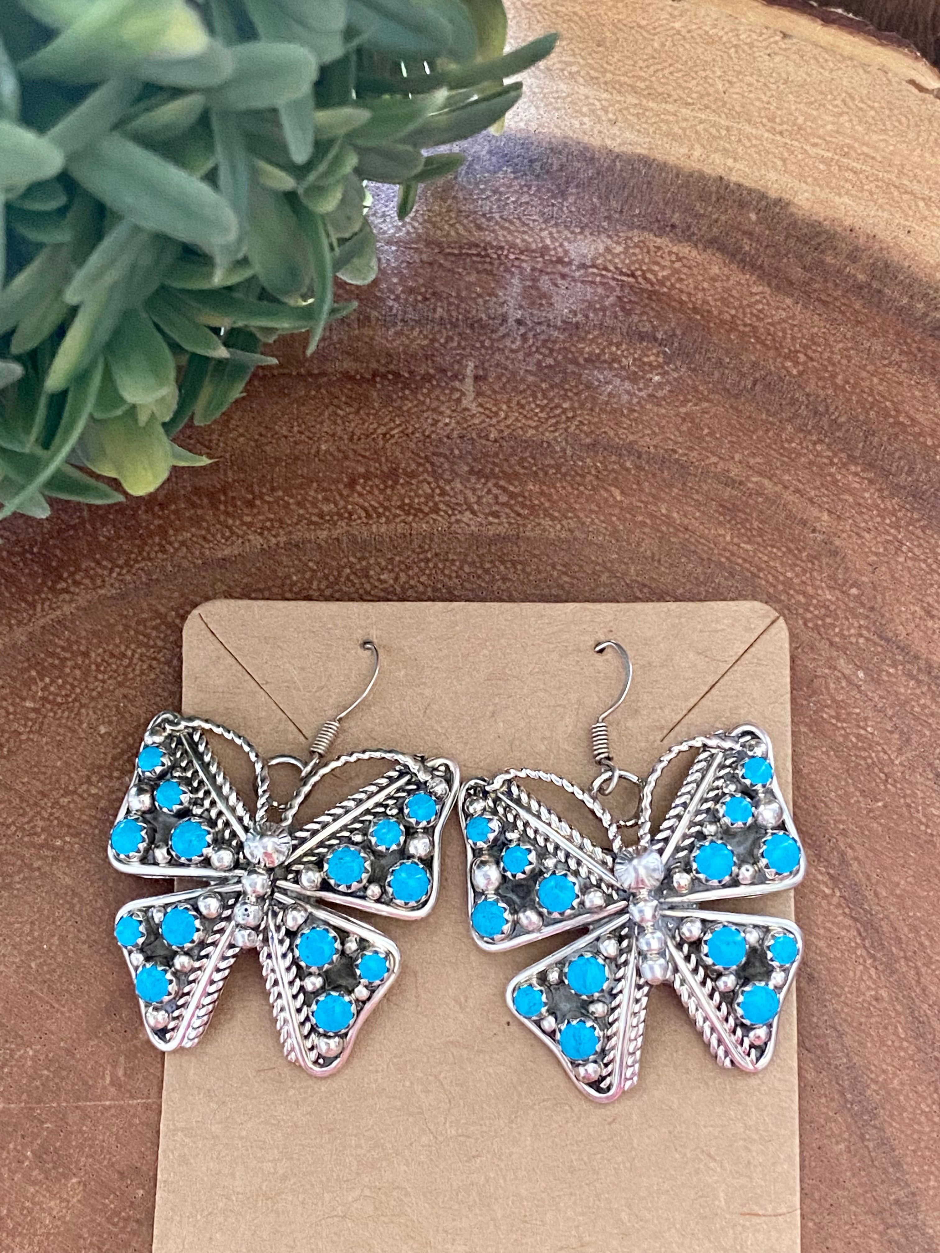 Tommy Jackson Turquoise & Sterling Silver Butterly Dangle Earrings