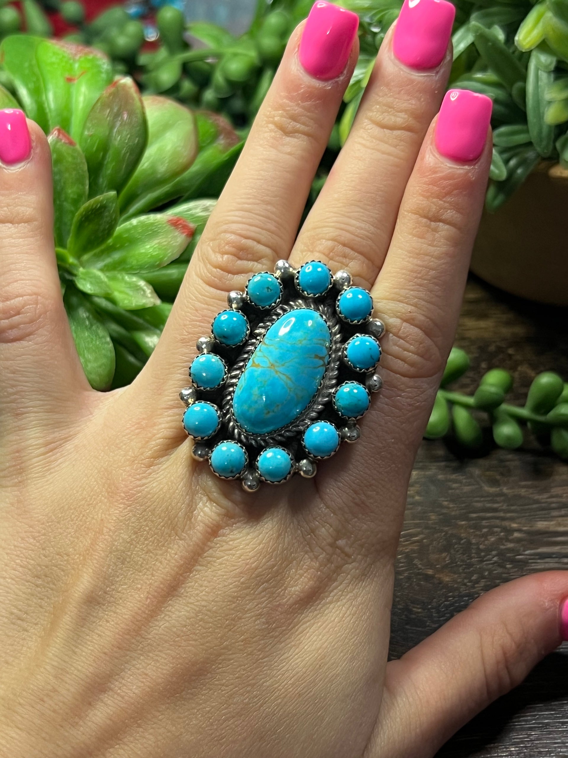 Robert Shakey Kingman Turquoise & Sterling Silver Ring Size 7.5