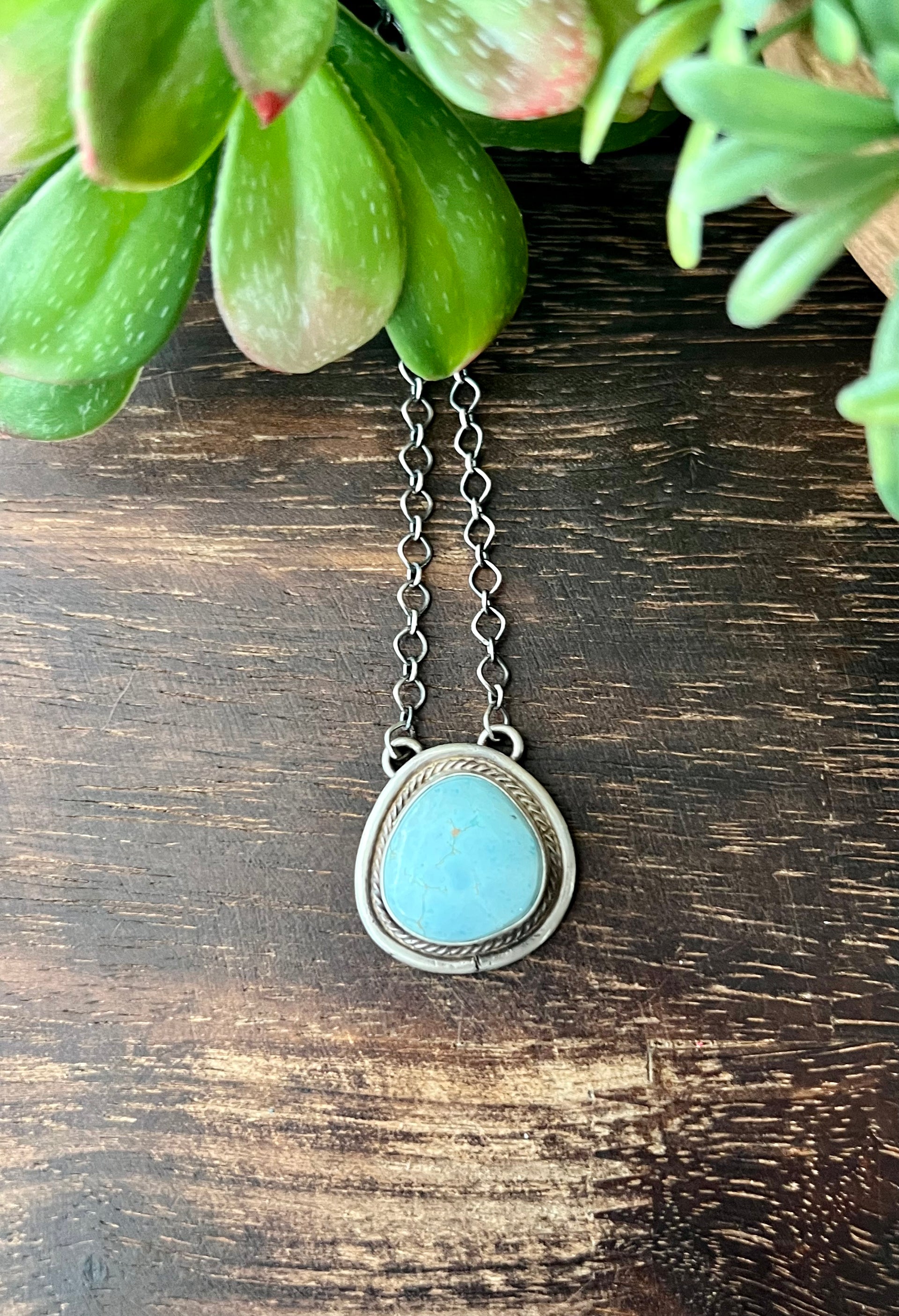 Navajo Made Golden Hill Turquoise & Sterling Silver Necklace Signed & Stamped