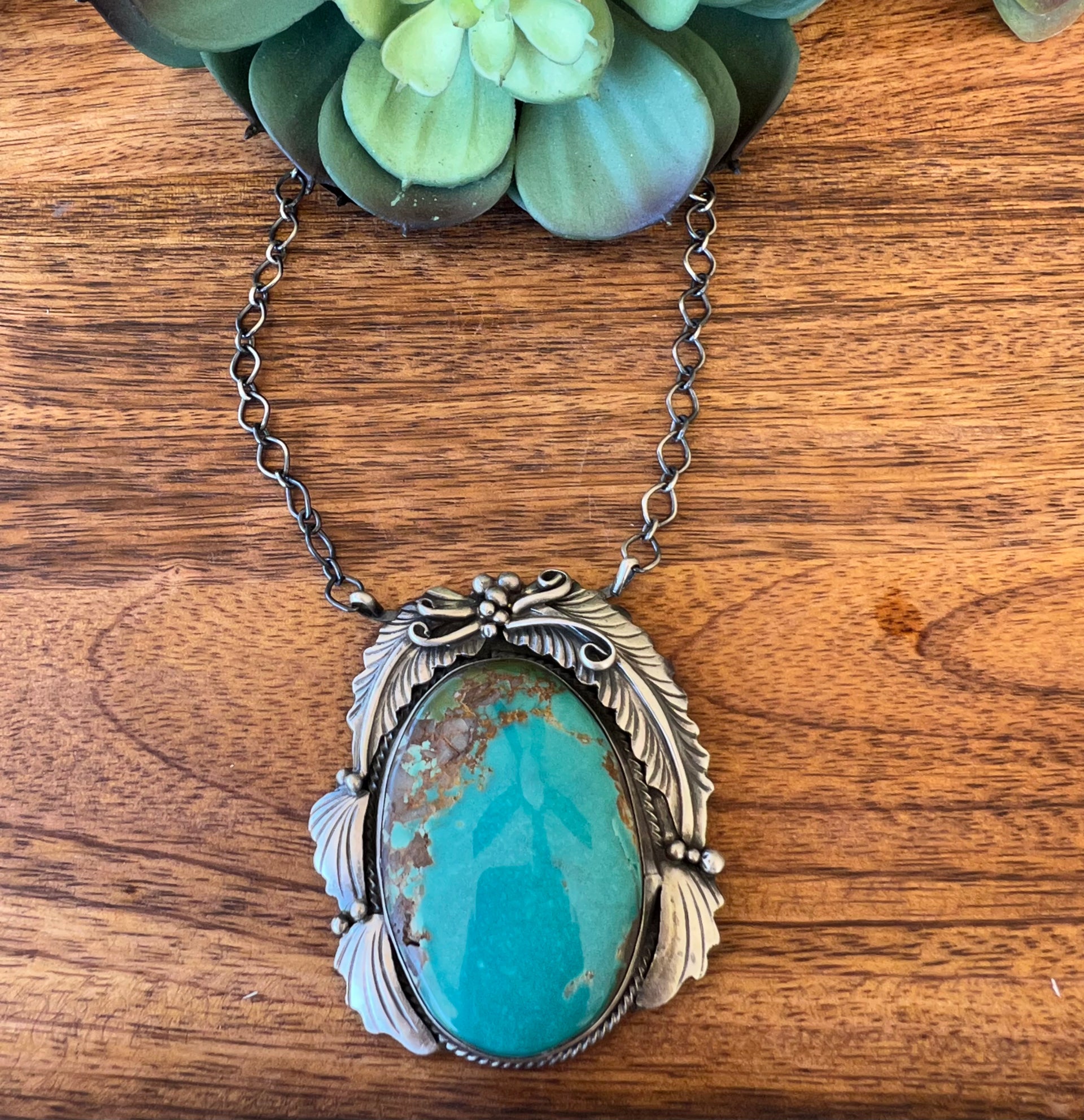 Navajo Made #8 Turquoise & Sterling Silver Necklace