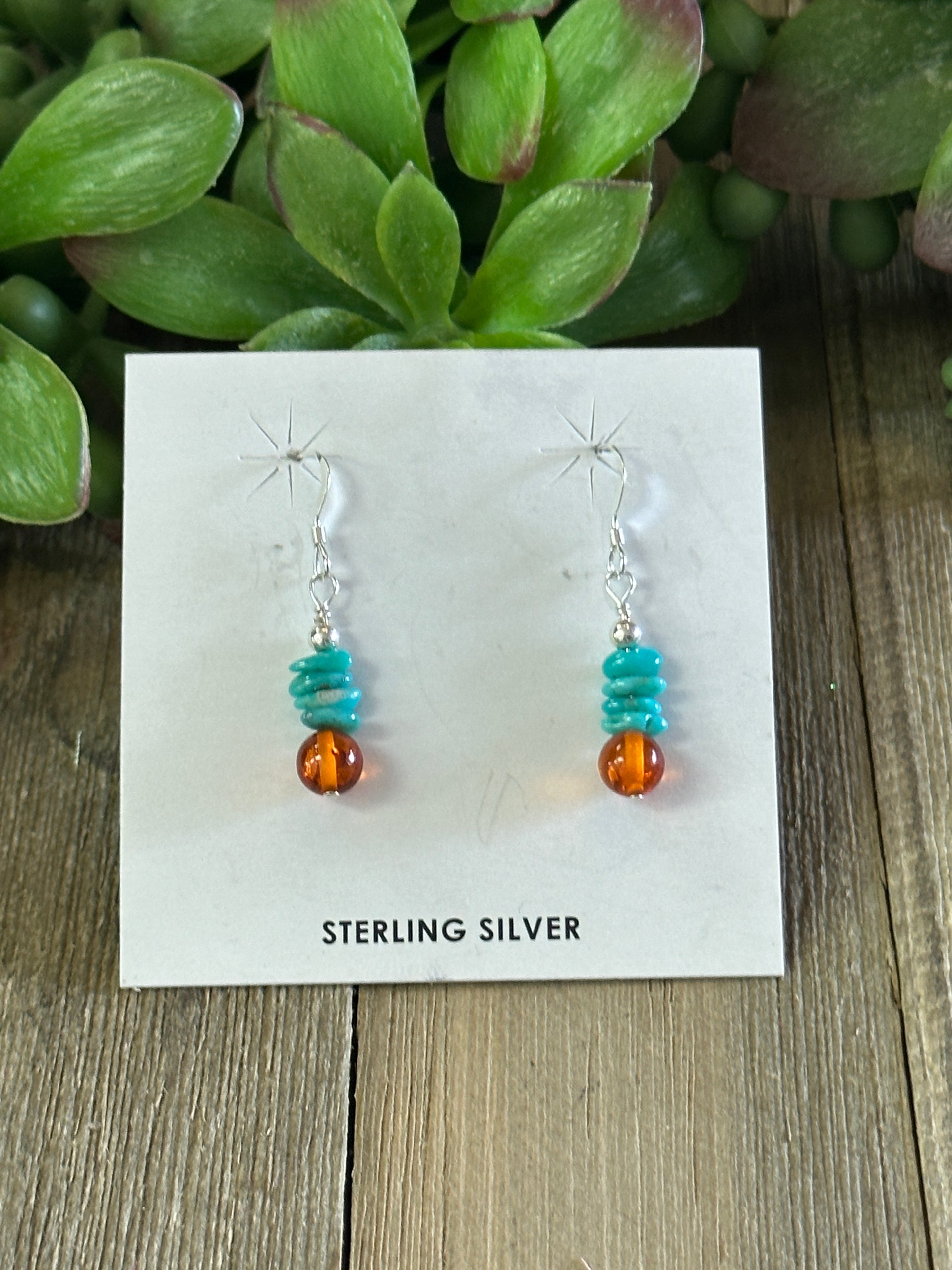Navajo Made Multi Stone & Sterling Silver Dangle Earrings