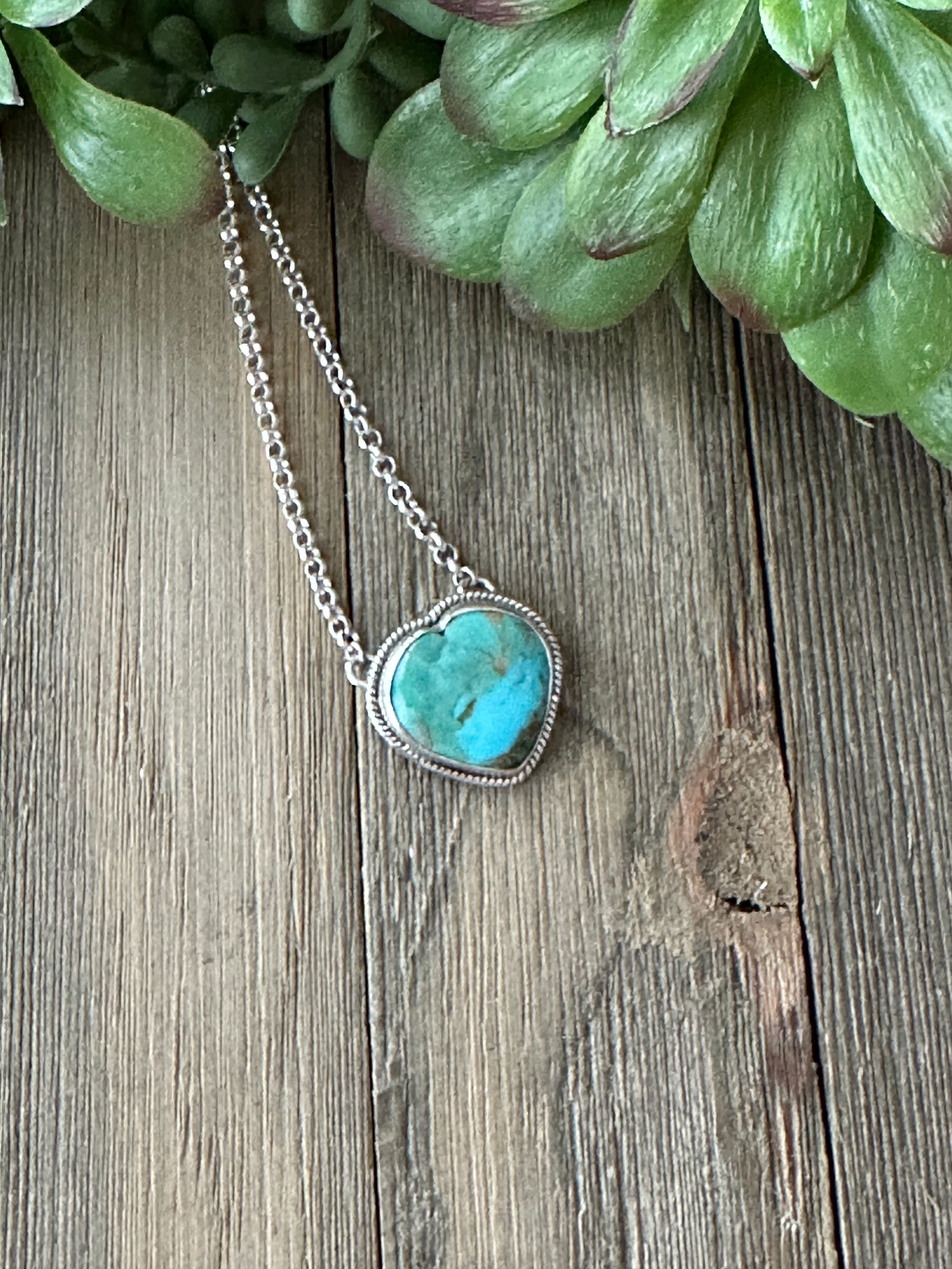 Southwest Made Turquoise & Sterling Silver Heart Necklace