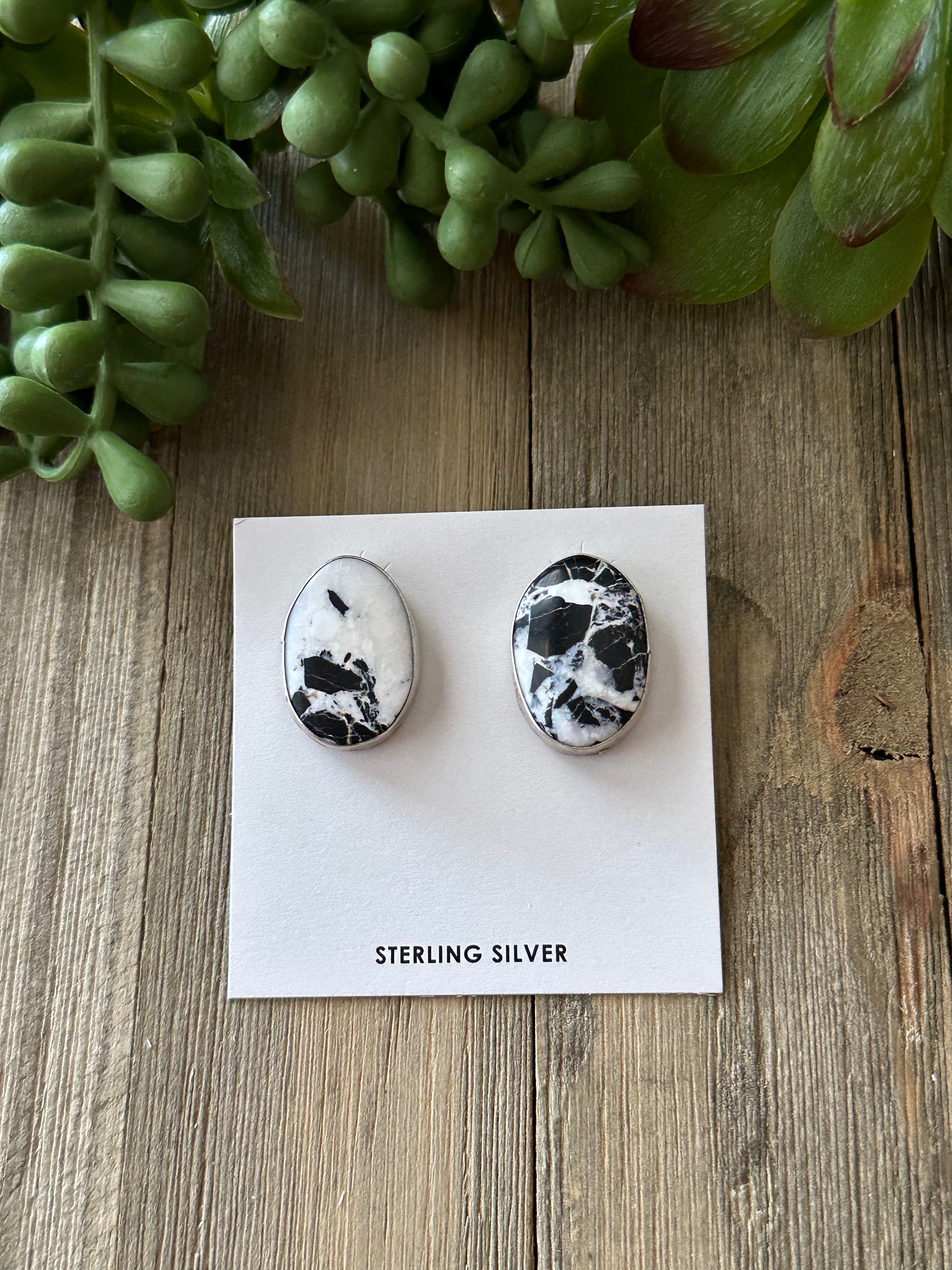 Navajo Made White Buffalo & Sterling Silver Post Earrings