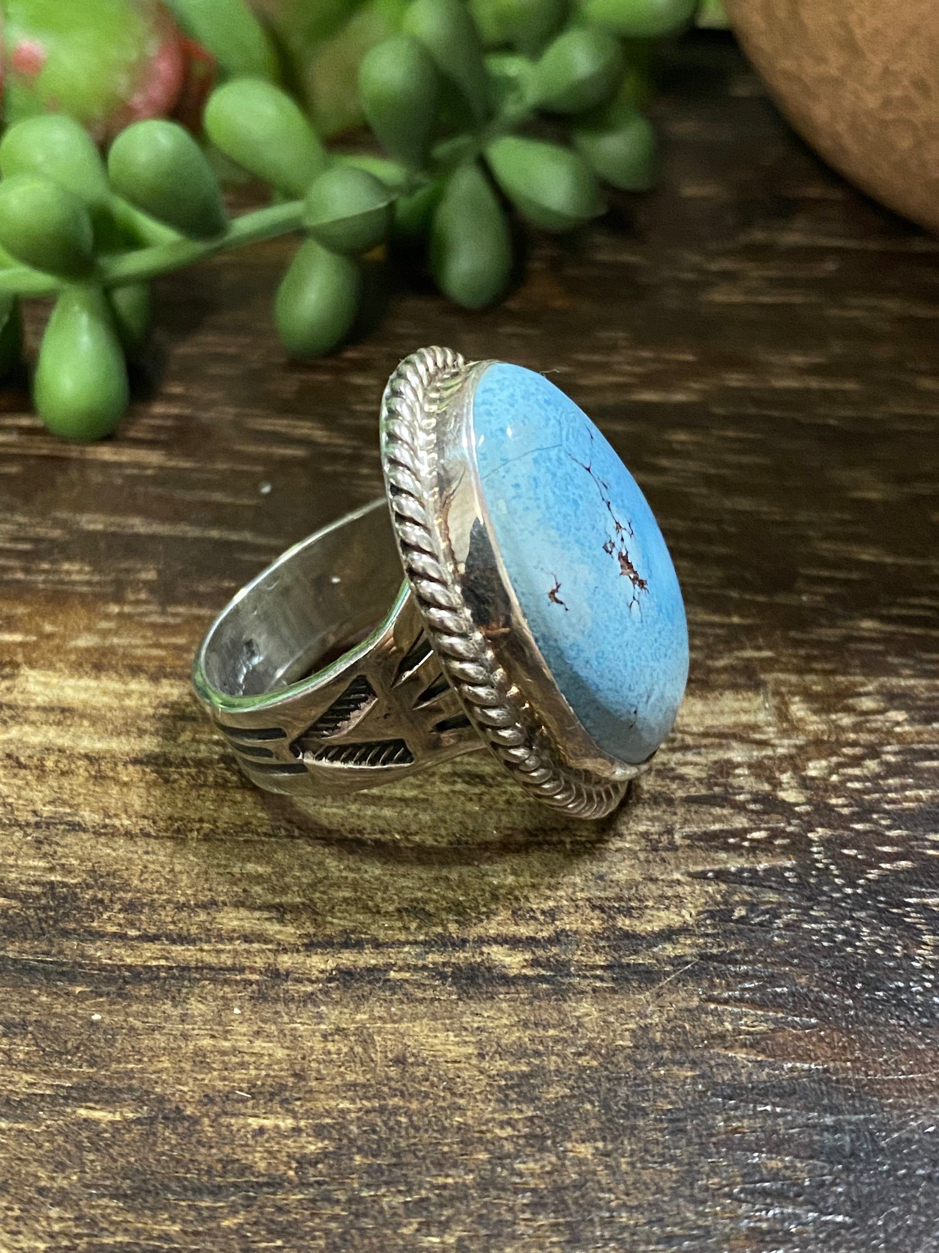 Navajo Made Golden Hill’s Turquoise & Sterling Silver Ring Size 7.5