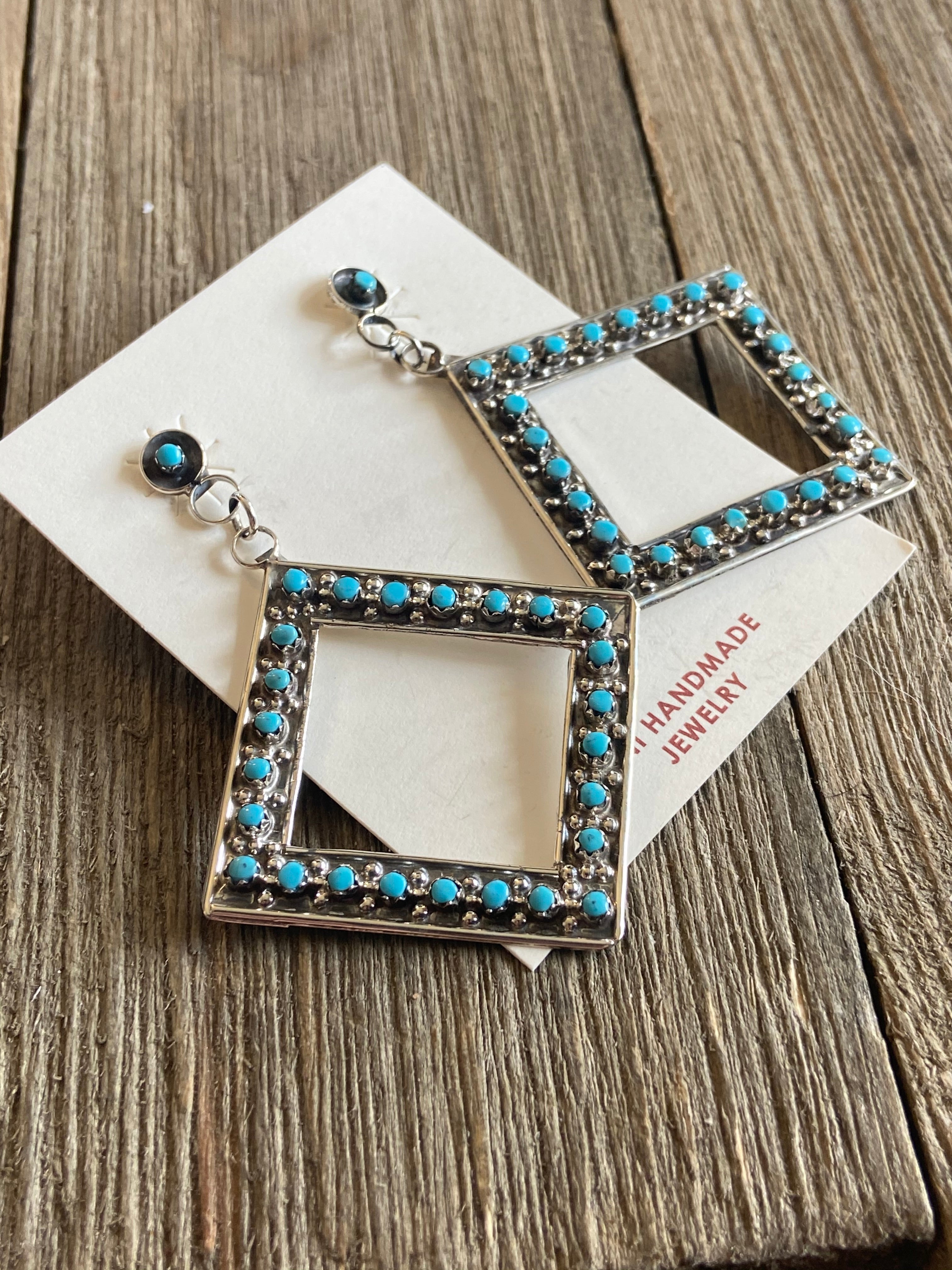 Zuni Turquoise & Sterling Silver Petit Point Dangles