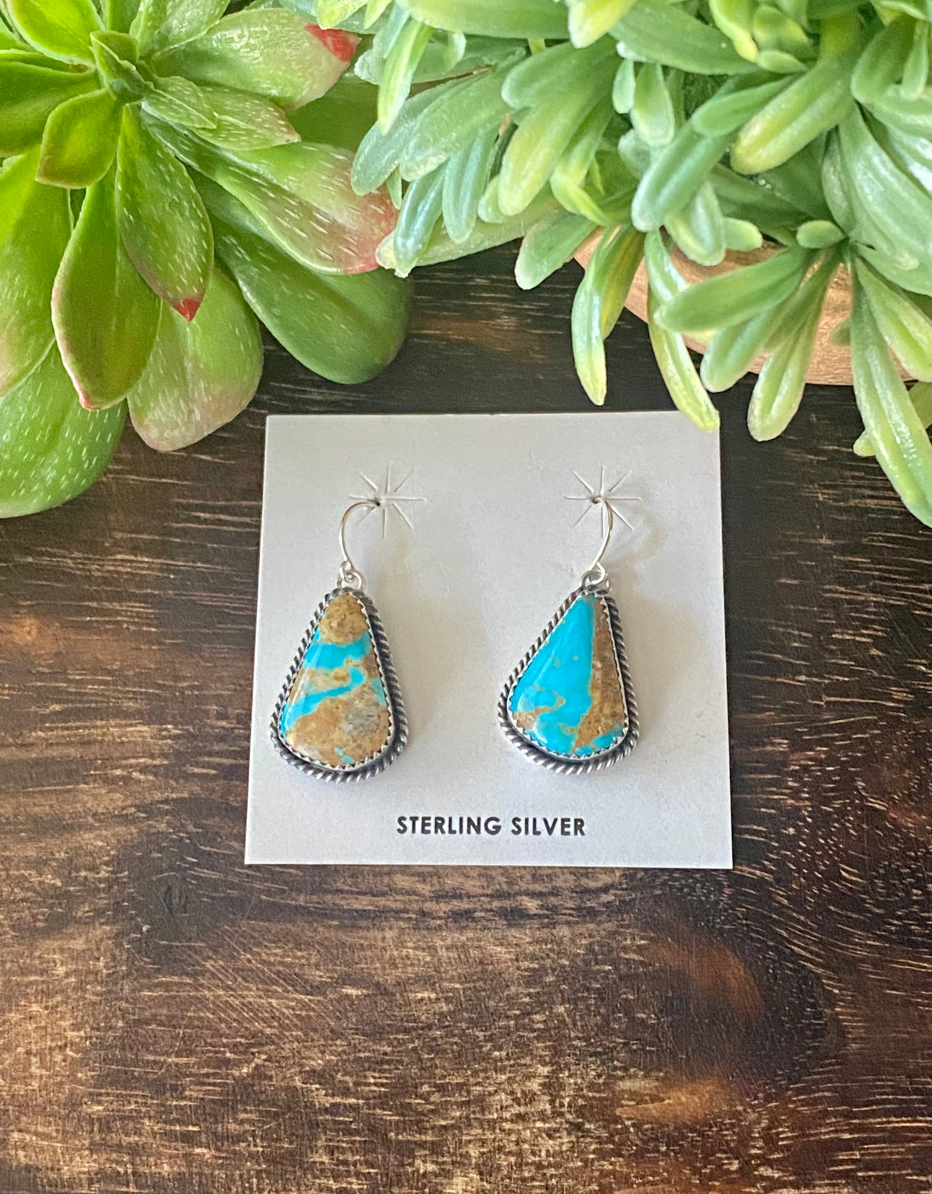 Virgnia Becenti Kingman Turquoise & Sterling Silver Dangle Earrings