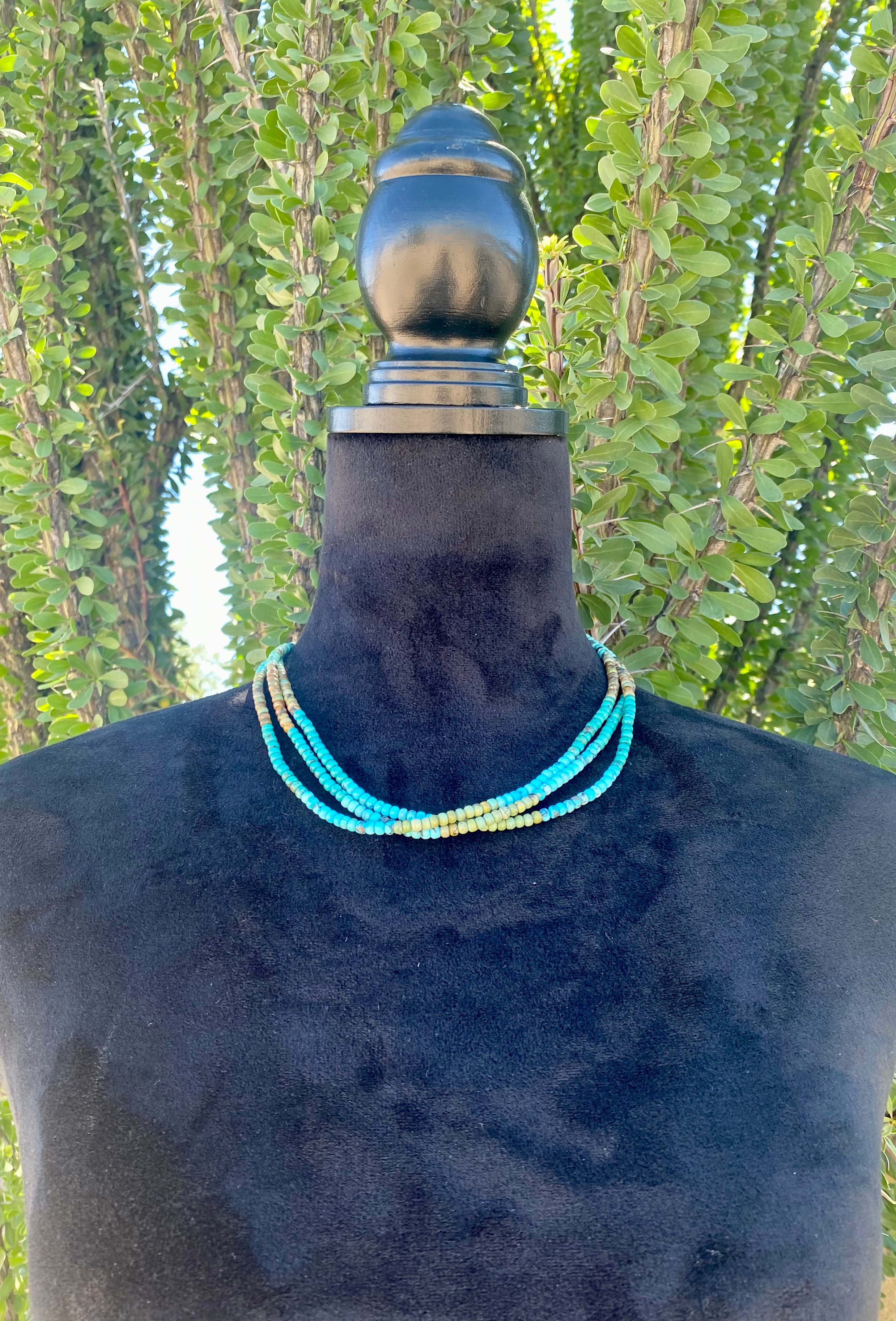 Navajo Made Multi Turquoise & Sterling Silver Multi Strand Pearl Necklacm