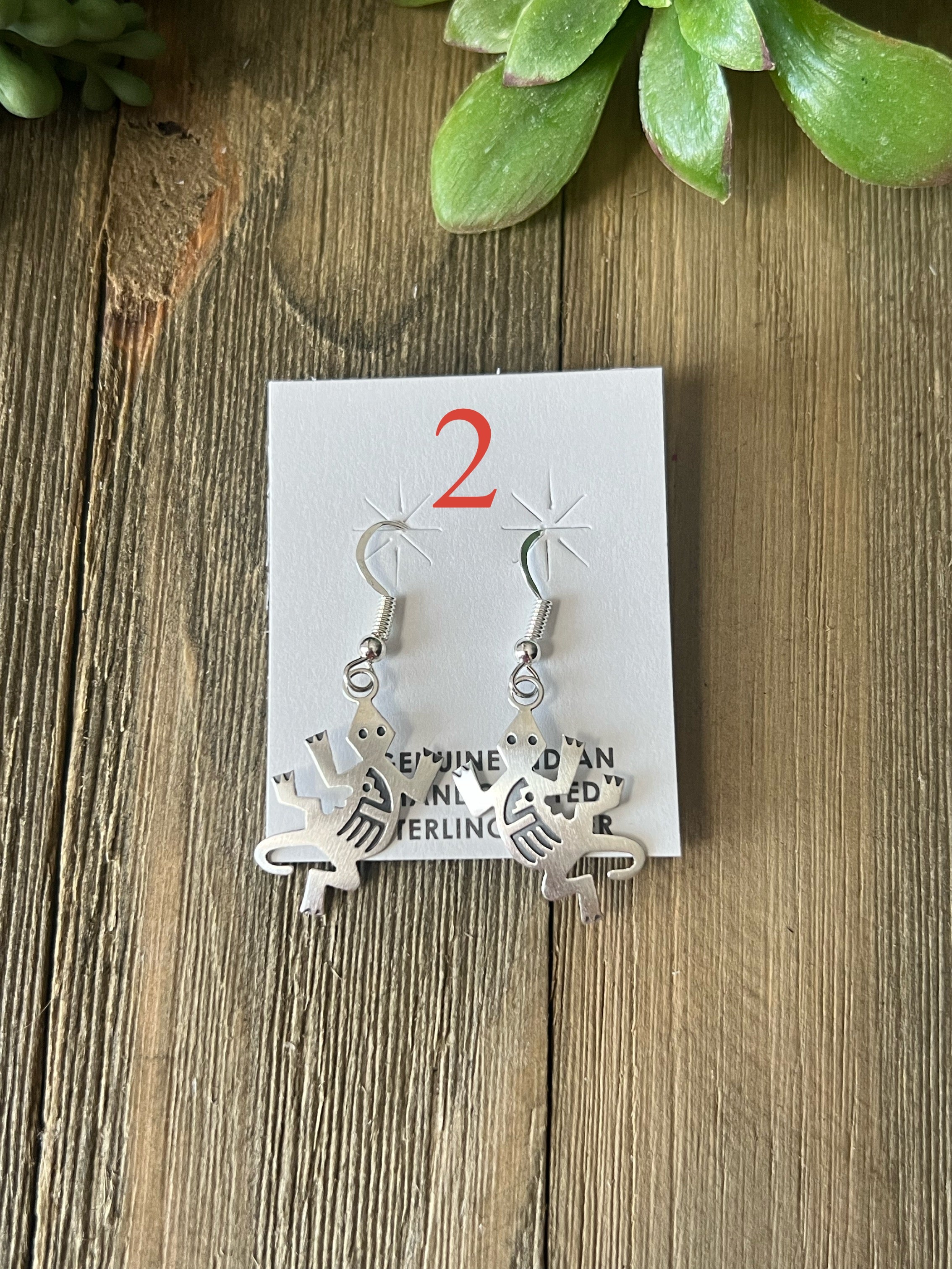 Navajo Made Sterling Silver Dangle Lizard Earrings