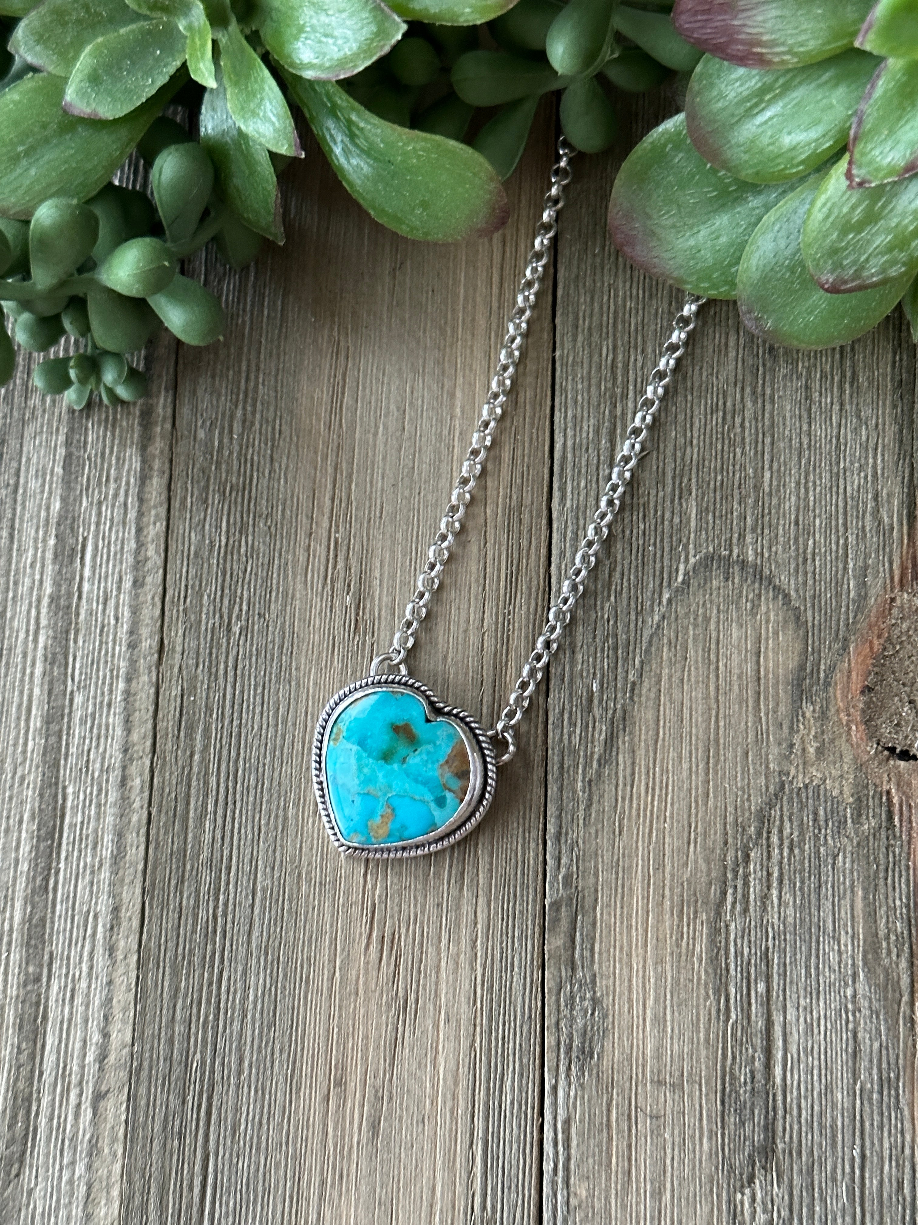 Southwest Made Turquoise & Sterling Silver Heart Necklace