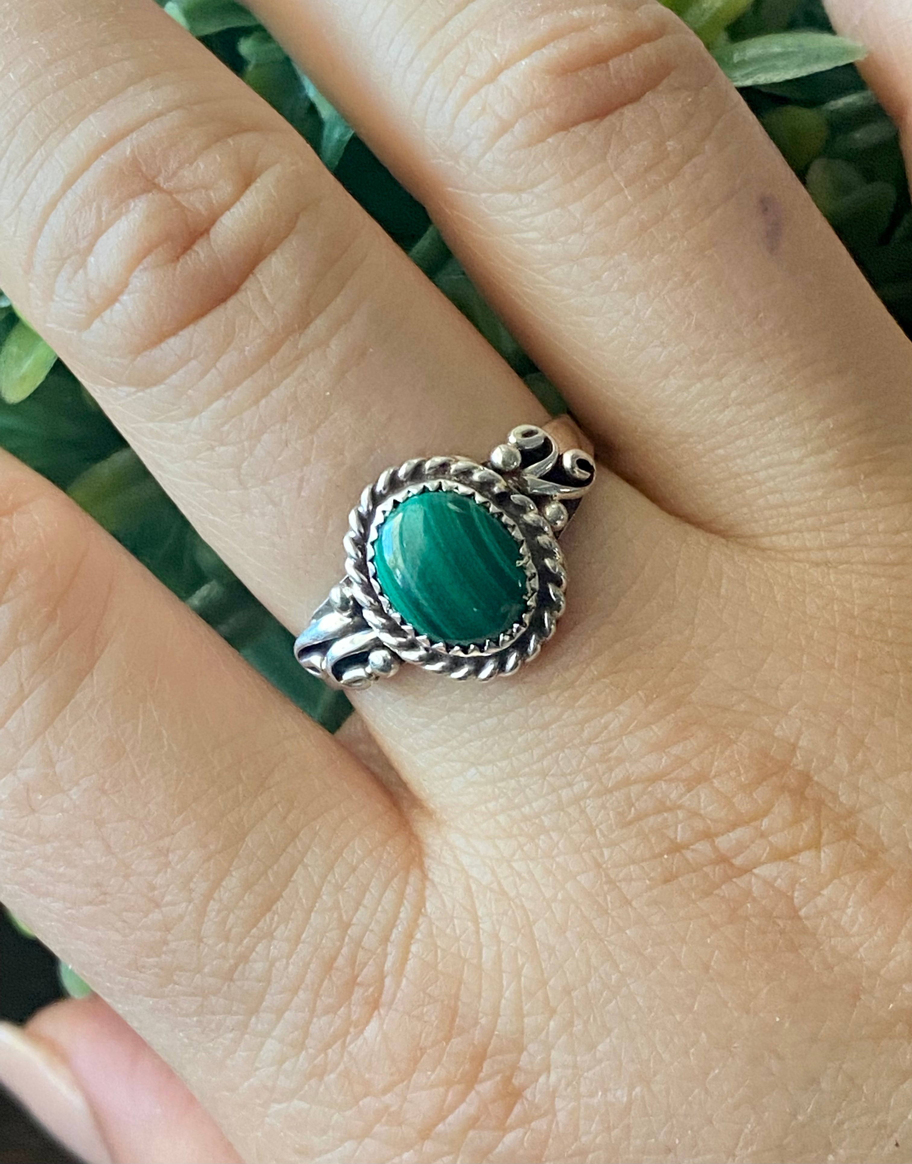 Navajo Made Malachite & Sterling Silver Ring