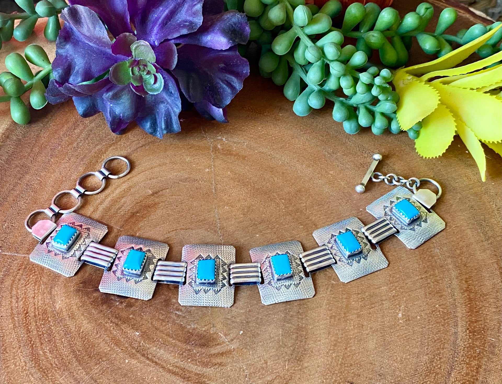 Navajo Made Sleeping Beauty Turquoise & Sterling Silver Link Bracelet