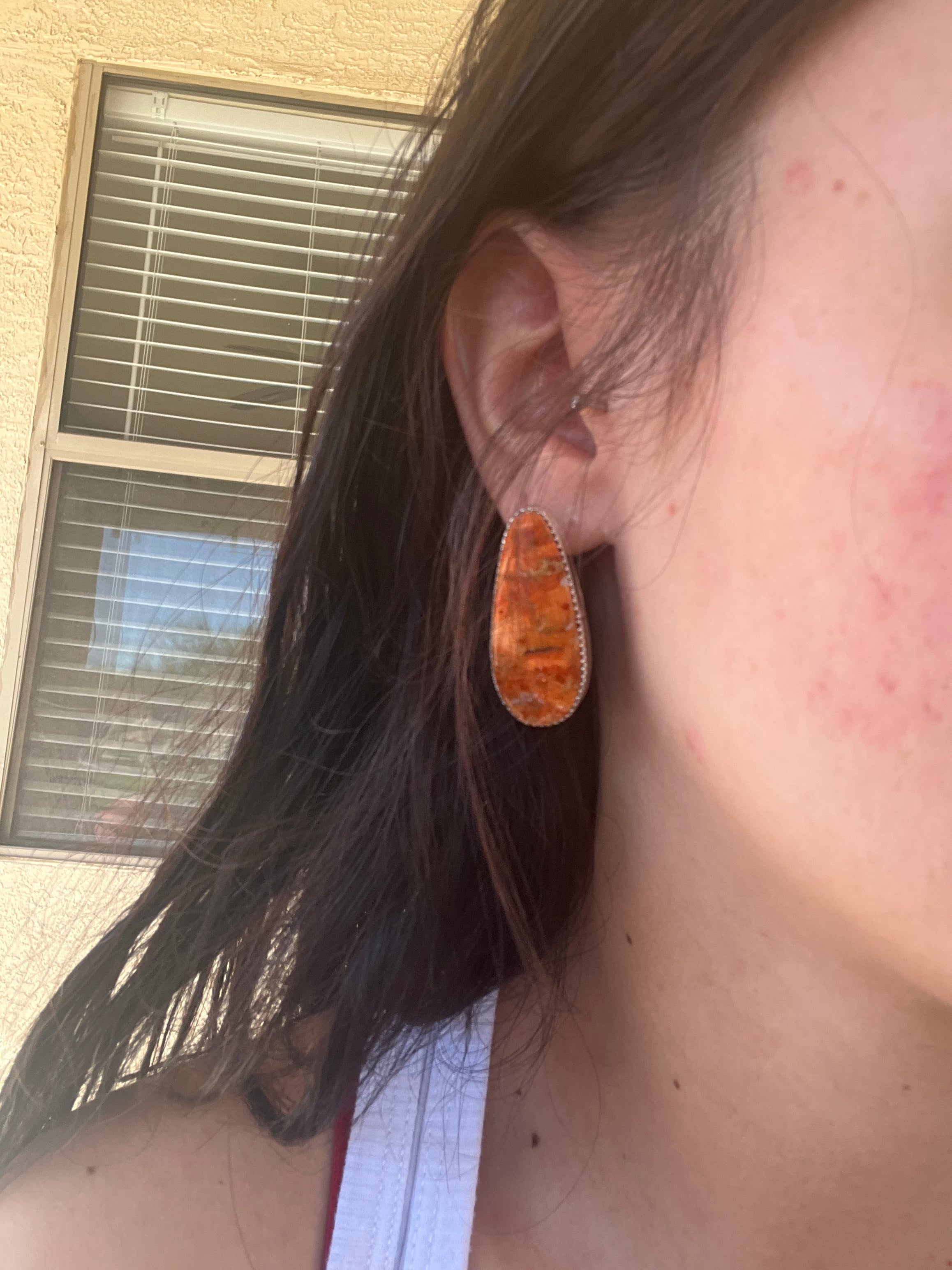 Navajo Made Apple Coral & Sterling Silver Post Earrings