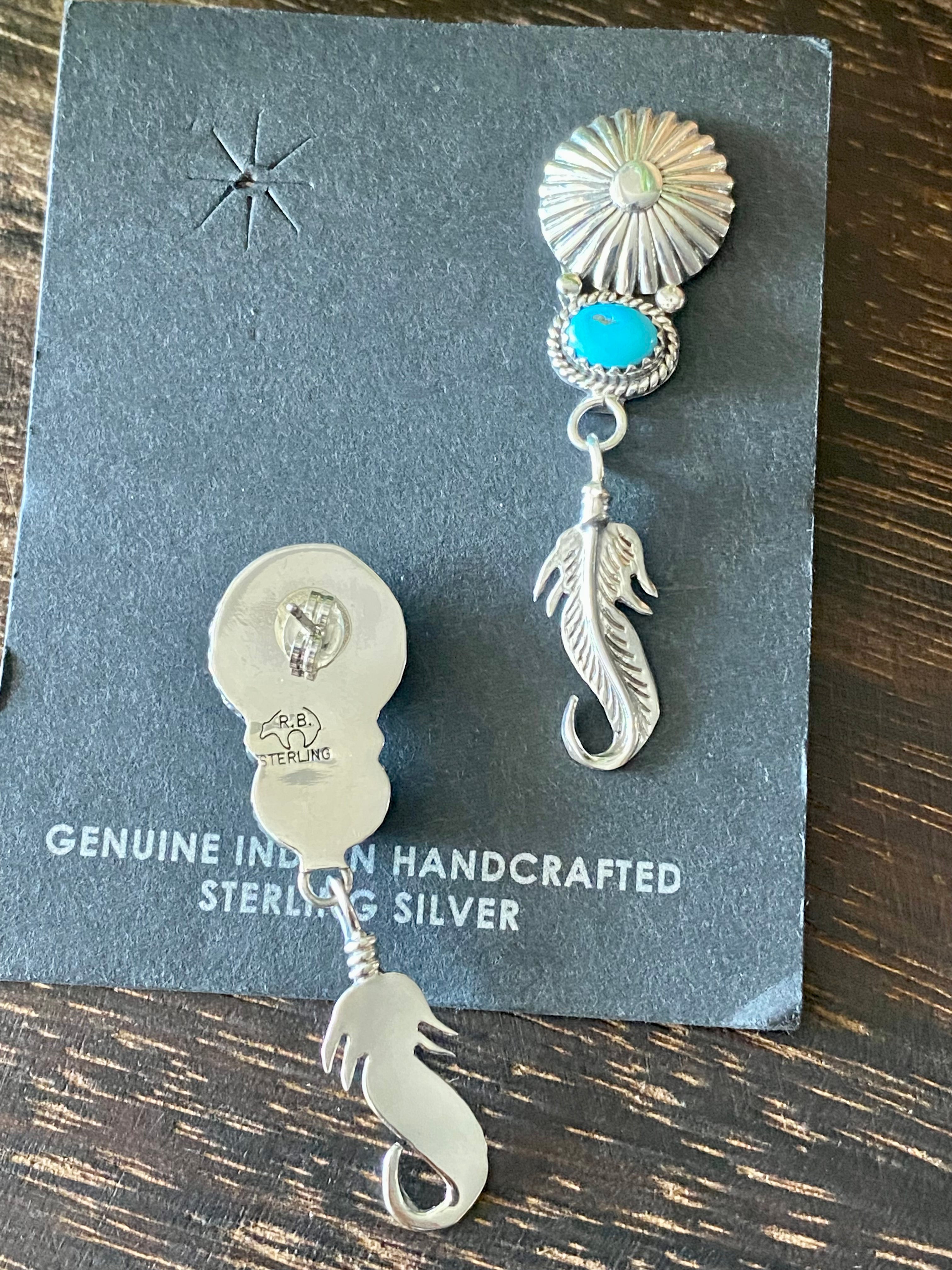 Daniel Benally Kingman Turquoise & Sterling Silver Post Dangle Earrings